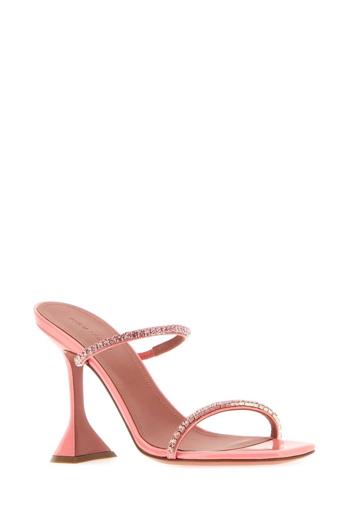 Amina Muaddi Pink Leather Gilda Mules Size US 6 / IT 36 - 2 Thumbnail