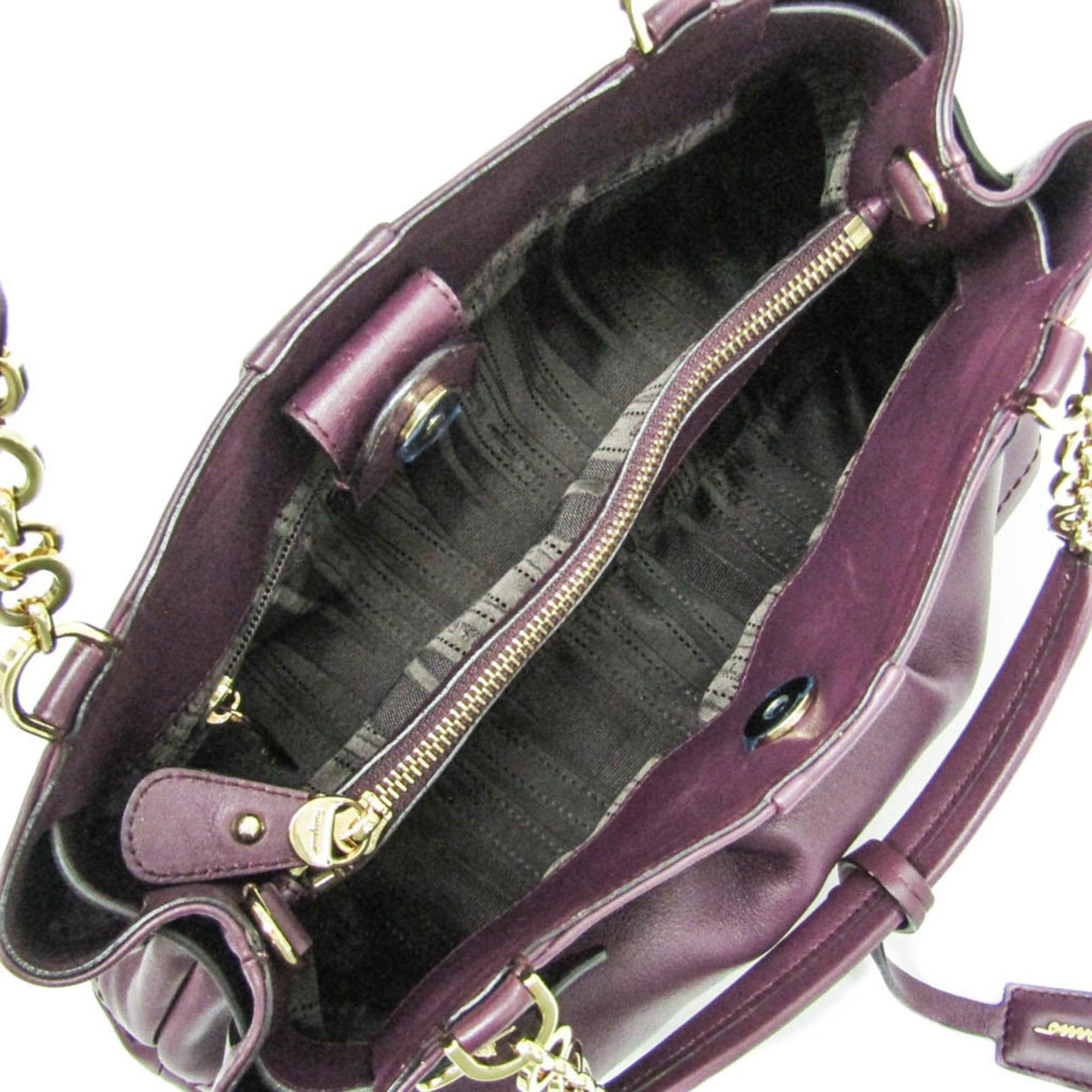 Salvatore Ferragamo Salvatore Ferragamo Gancini EE-21 D477 Women's Leather Handbag,Shoulder Bag Purple Size ONE SIZE - 3 Thumbnail