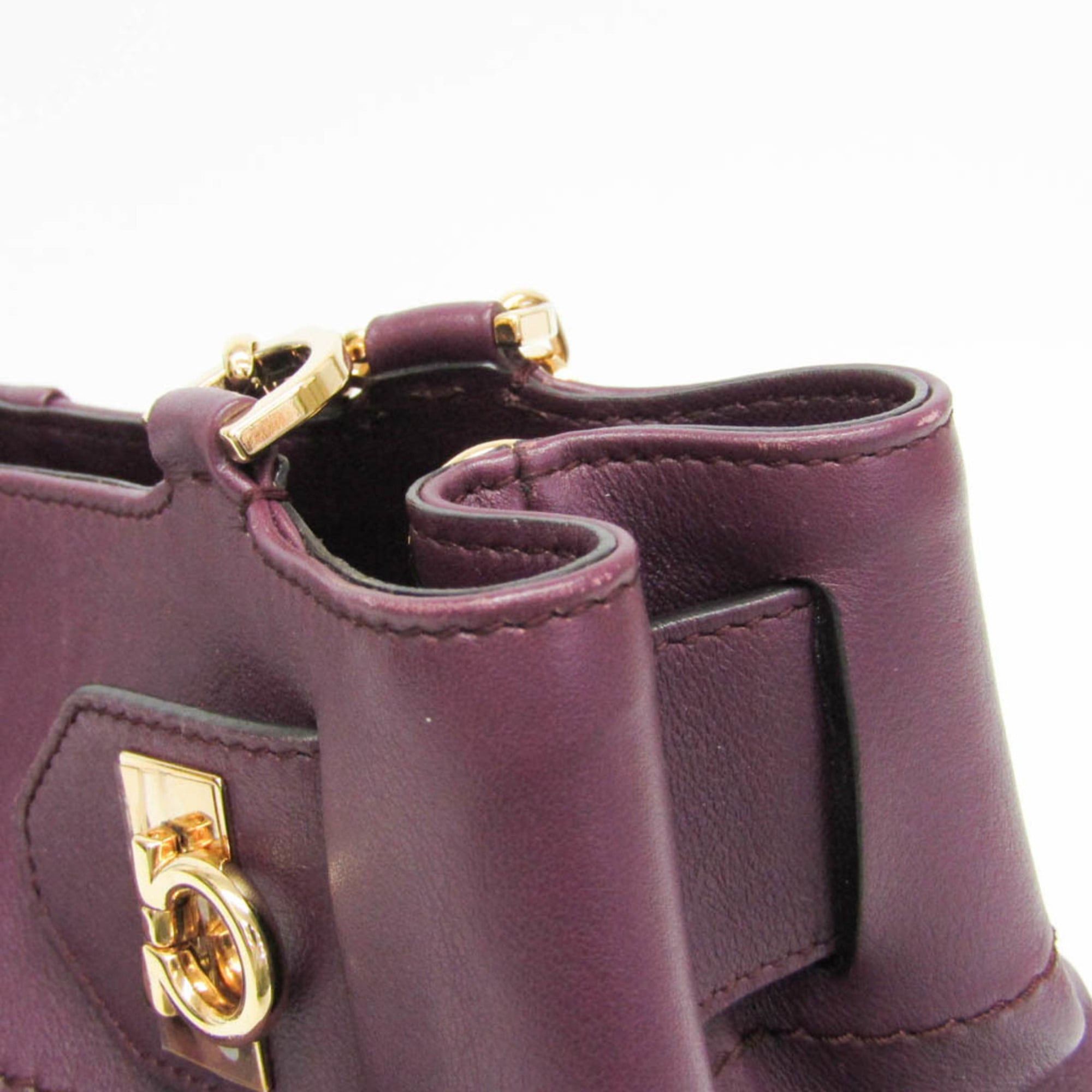 Salvatore Ferragamo Salvatore Ferragamo Gancini EE-21 D477 Women's Leather Handbag,Shoulder Bag Purple Size ONE SIZE - 10 Thumbnail