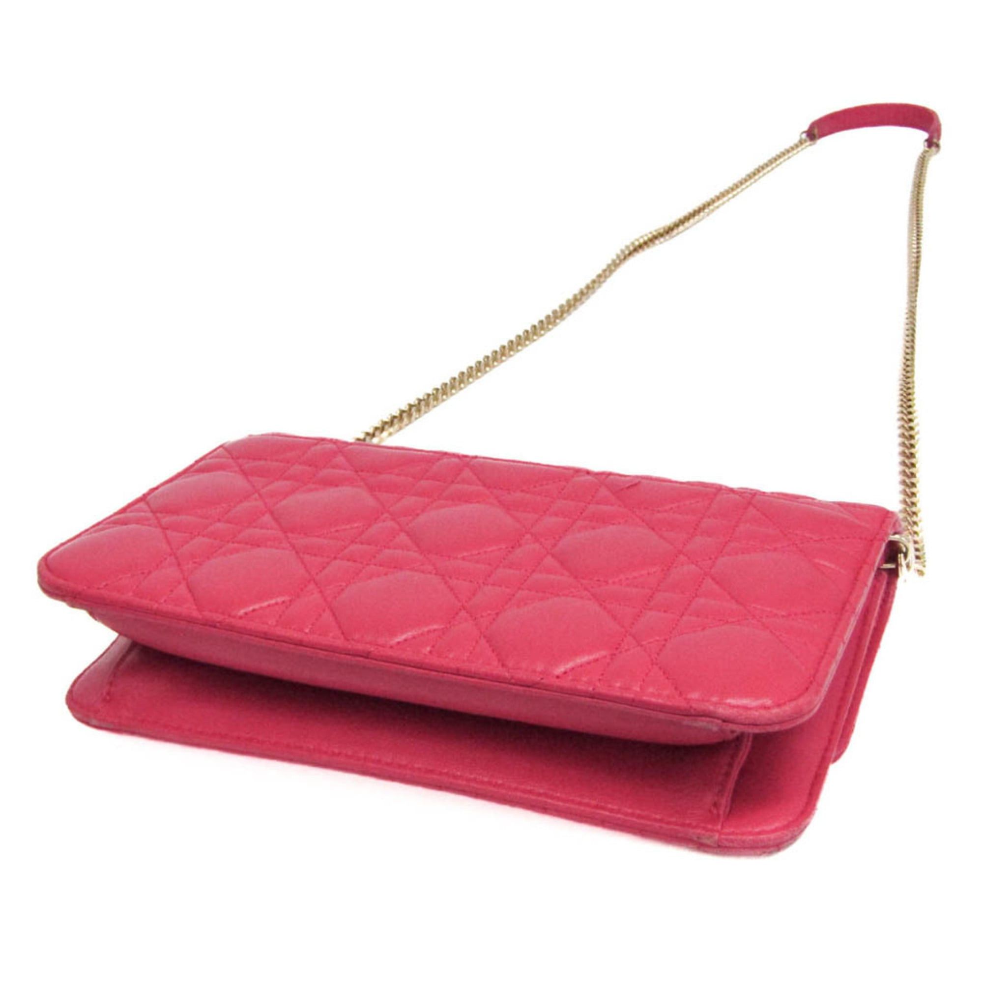 Dior Christian Dior Cannage/Lady Dior Women's Lambskin Chain/Shoulder Wallet Pink Size ONE SIZE - 2 Thumbnail