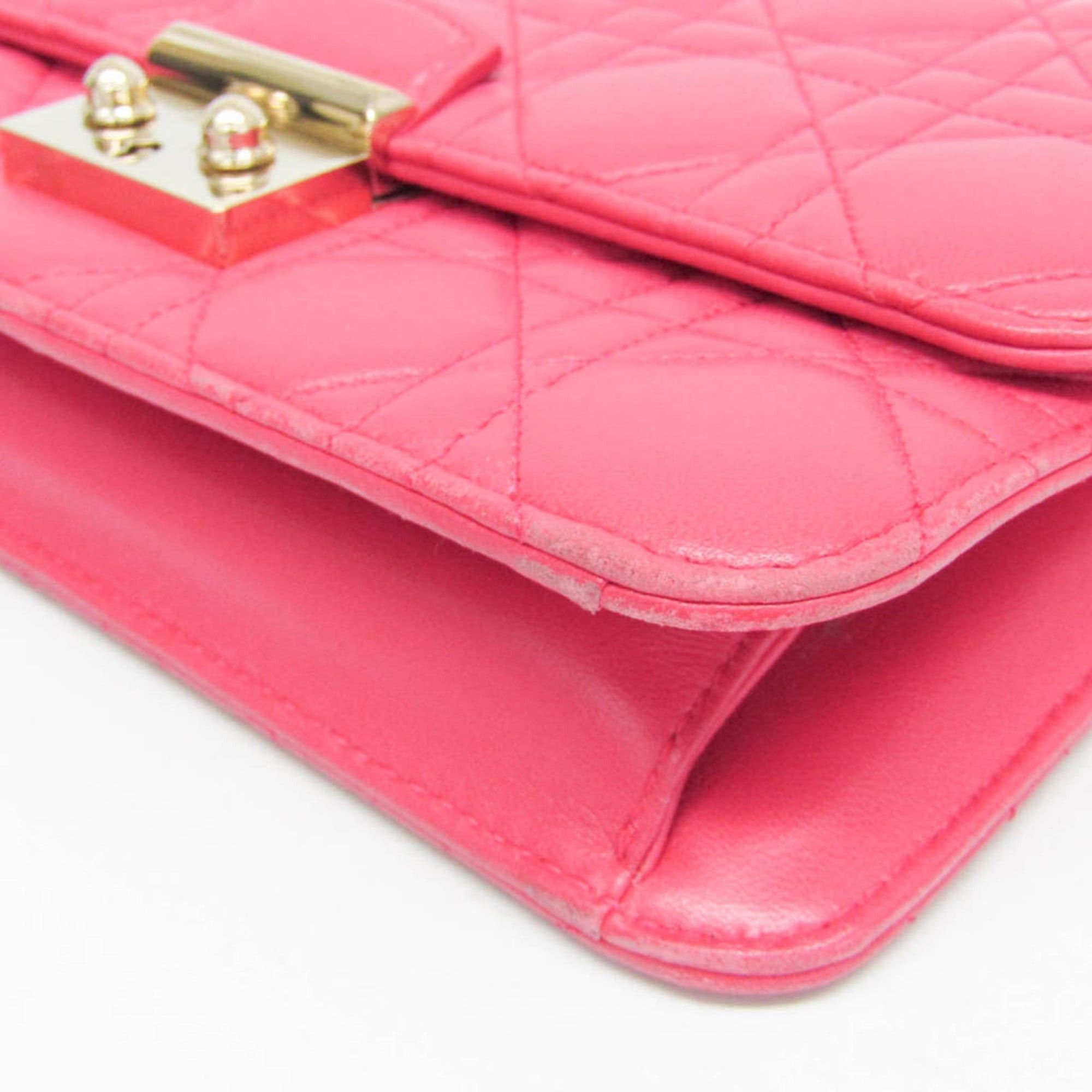 Dior Christian Dior Cannage/Lady Dior Women's Lambskin Chain/Shoulder Wallet Pink Size ONE SIZE - 5 Thumbnail