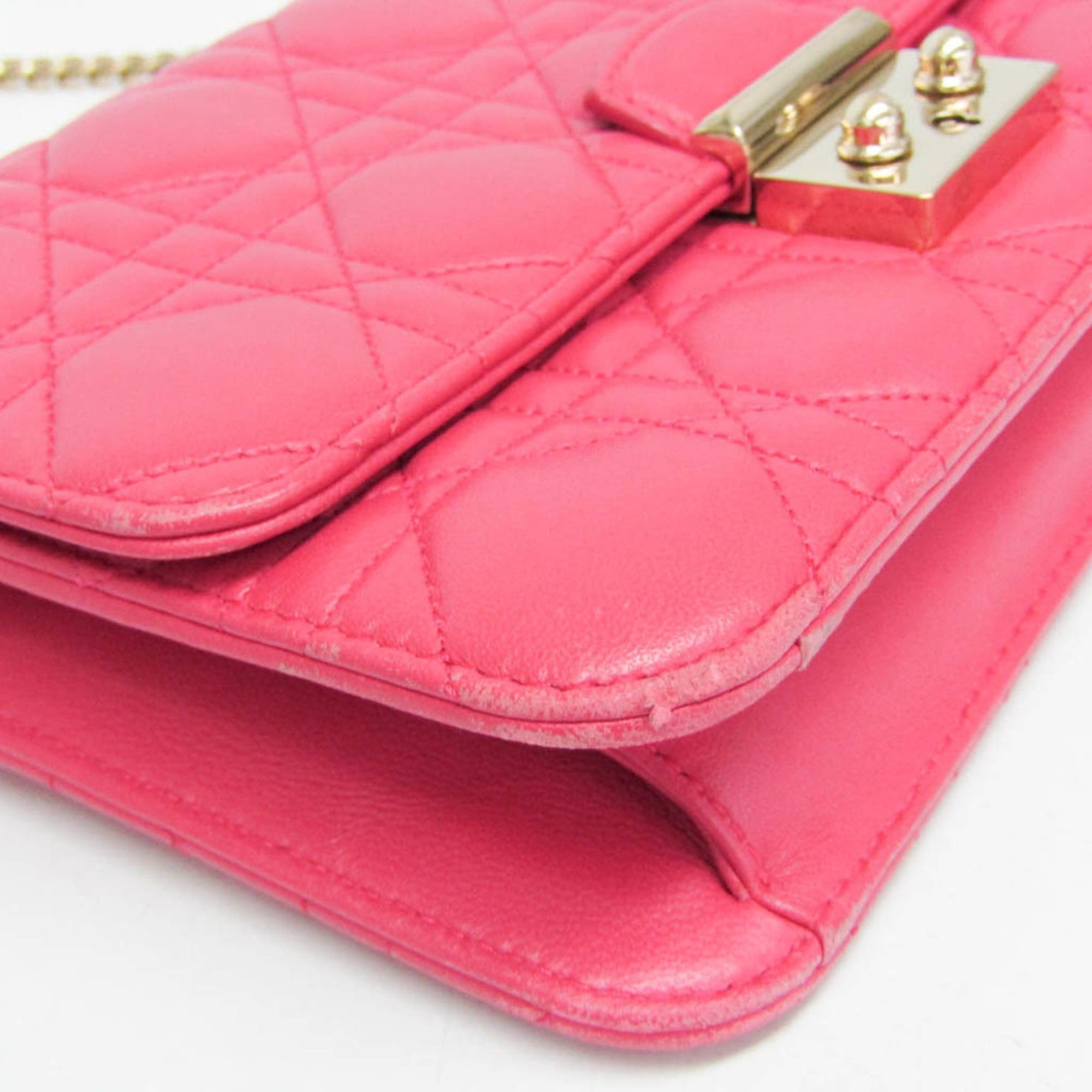 Dior Christian Dior Cannage/Lady Dior Women's Lambskin Chain/Shoulder Wallet Pink Size ONE SIZE - 6 Thumbnail