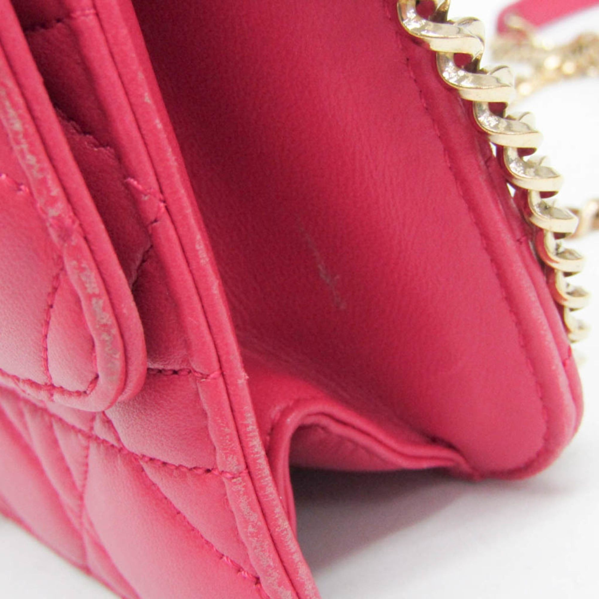Dior Christian Dior Cannage/Lady Dior Women's Lambskin Chain/Shoulder Wallet Pink Size ONE SIZE - 10 Thumbnail