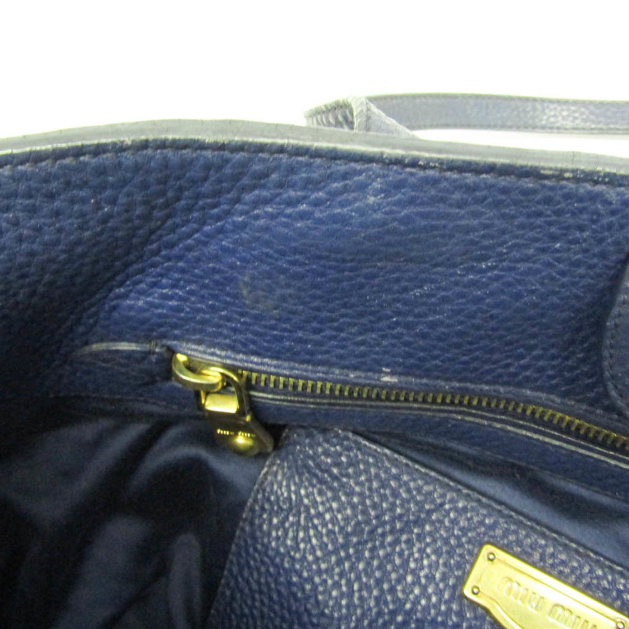 Miu Miu Miu Miu Women's Leather Shoulder Bag,Tote Bag Navy Size ONE SIZE - 14 Thumbnail