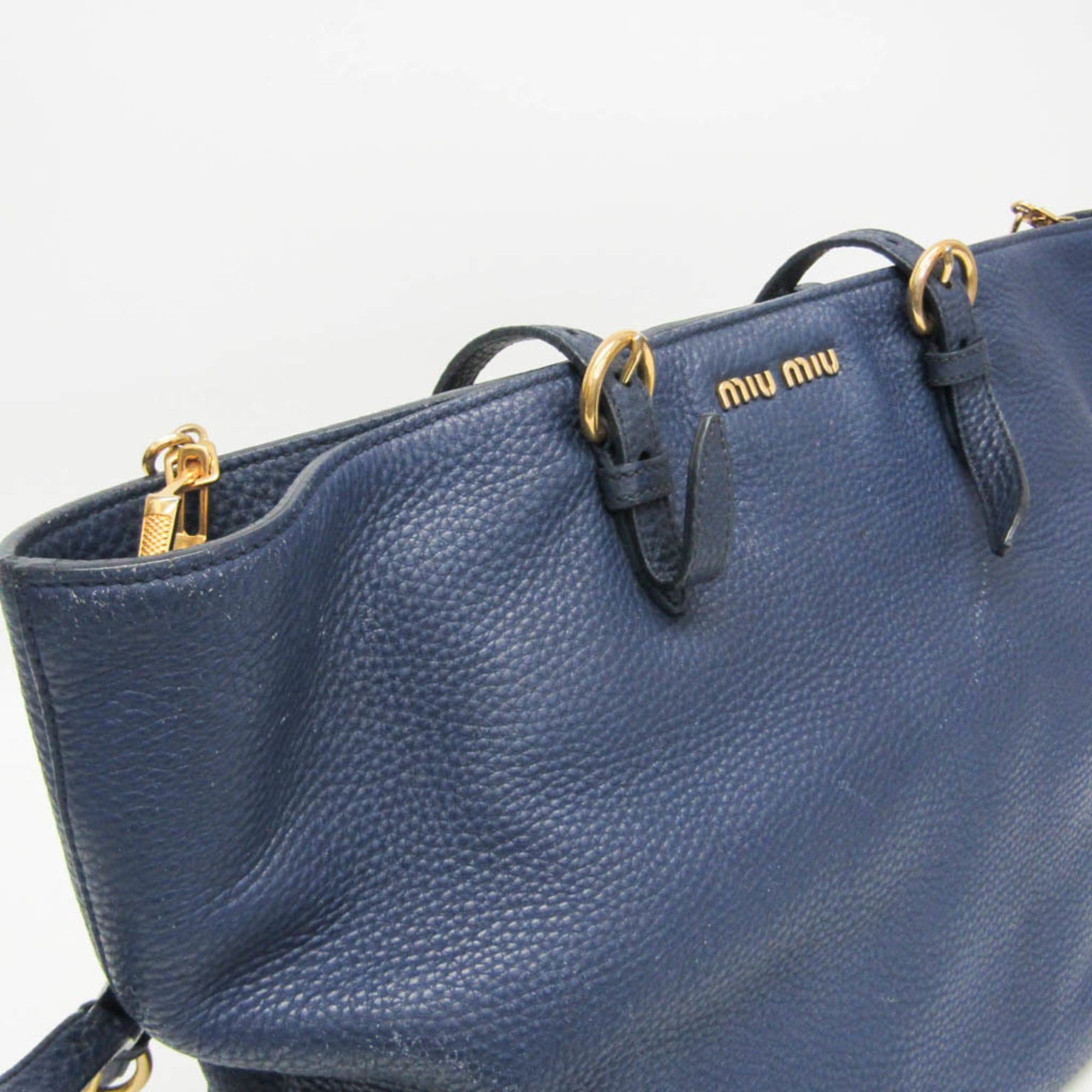 Miu Miu Miu Miu Women's Leather Shoulder Bag,Tote Bag Navy Size ONE SIZE - 6 Thumbnail