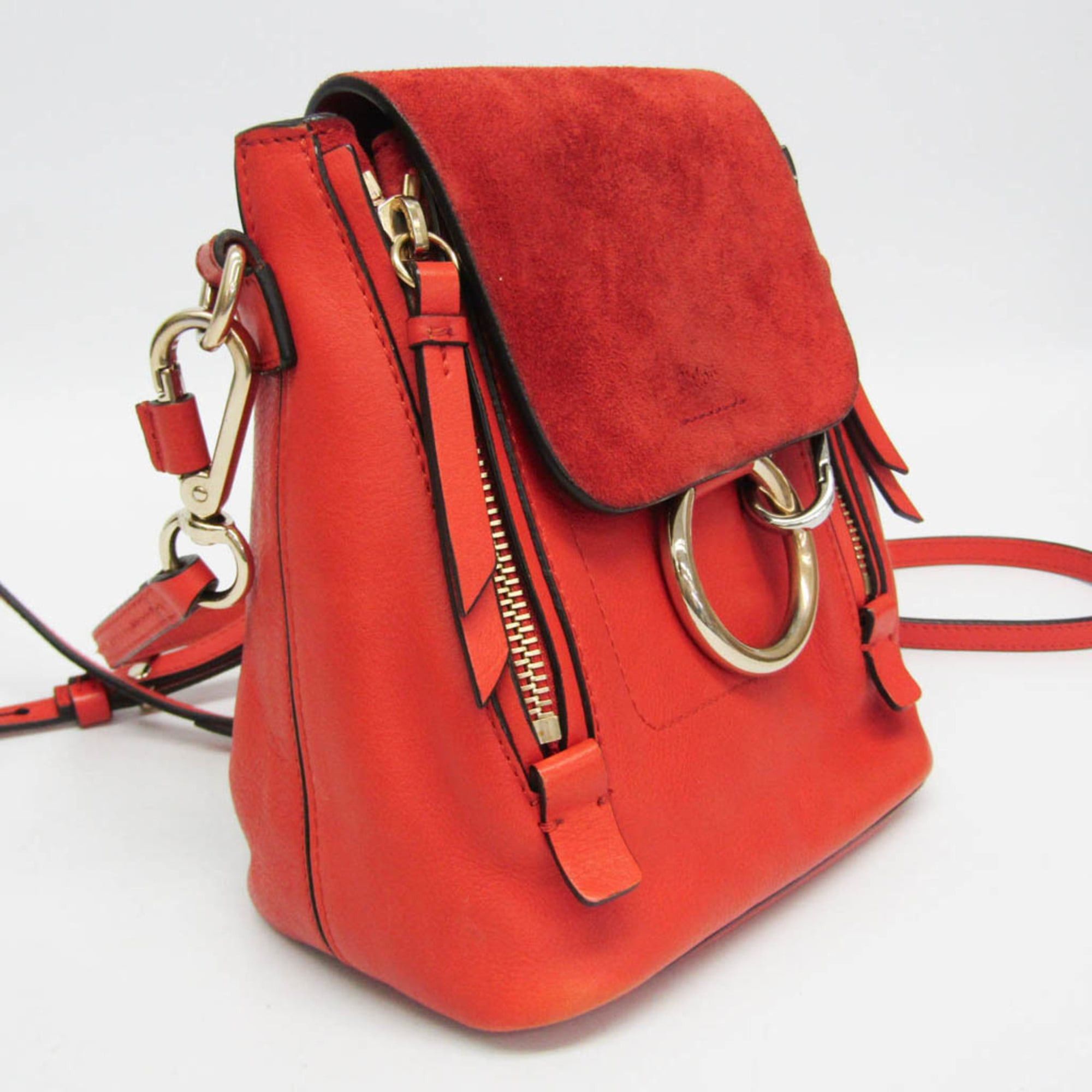 Chloe Chloé Faye Women's Leather,Suede Backpack Orange Size ONE SIZE - 7 Thumbnail