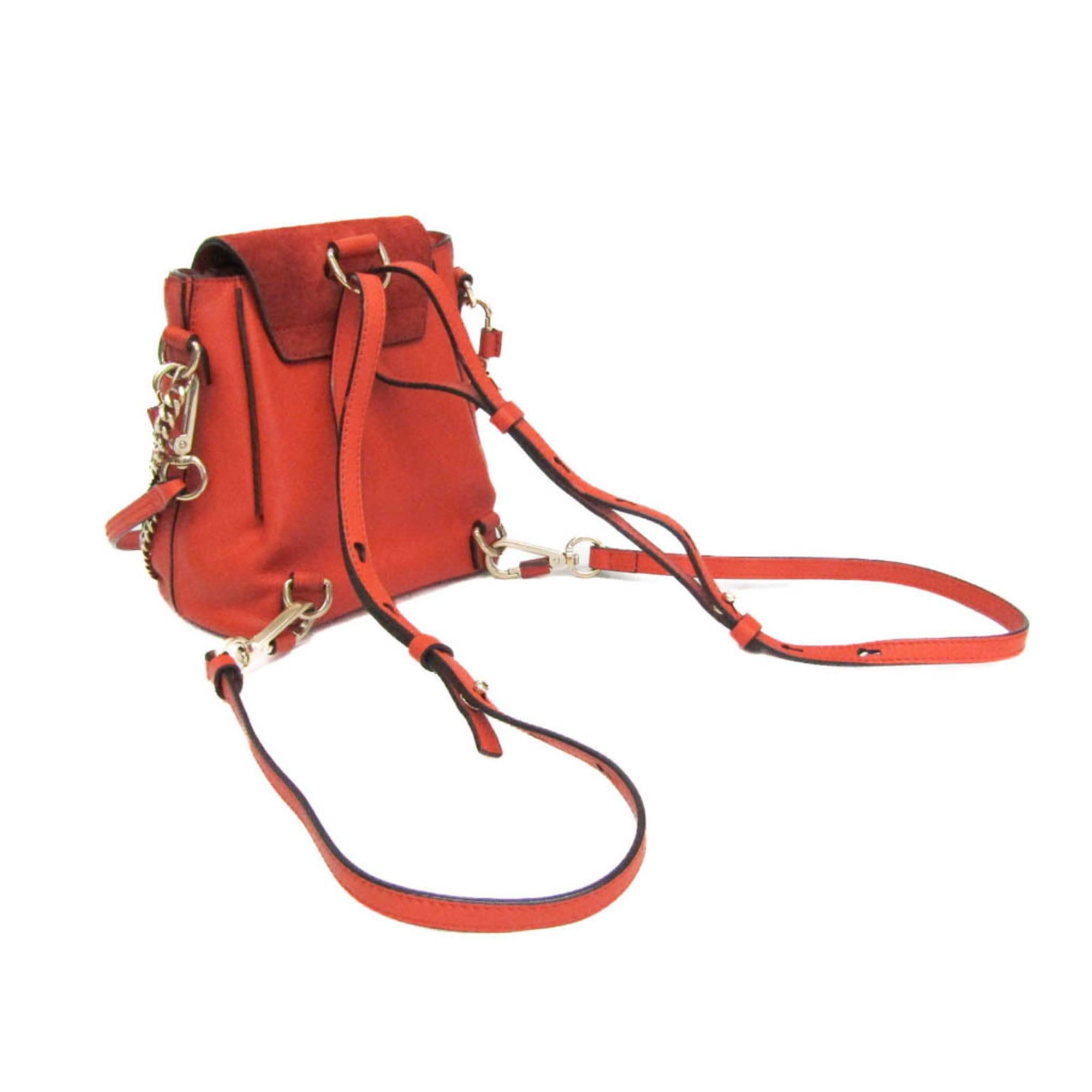 Chloe Chloé Faye Women's Leather,Suede Backpack Orange Size ONE SIZE - 2 Thumbnail