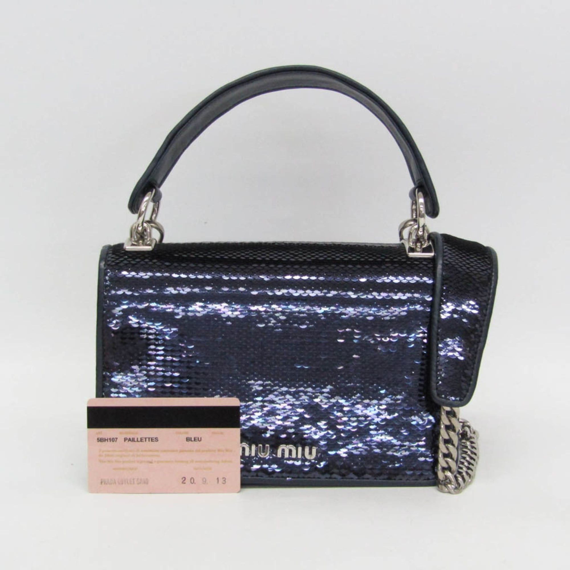Miu Miu Miu Miu Chain Shoulder Bag 5BH107 Women's Leather,Spangles Handbag,Shoulder Bag Blue Size ONE SIZE - 2 Thumbnail