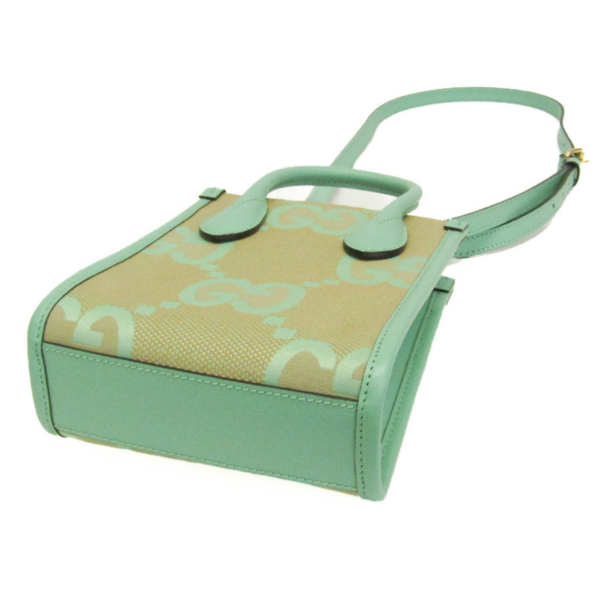 Gucci Gucci Jumbo GG 671623 Women's Canvas,Leather Handbag,Shoulder Bag Beige,Light Green Size ONE SIZE - 2 Thumbnail