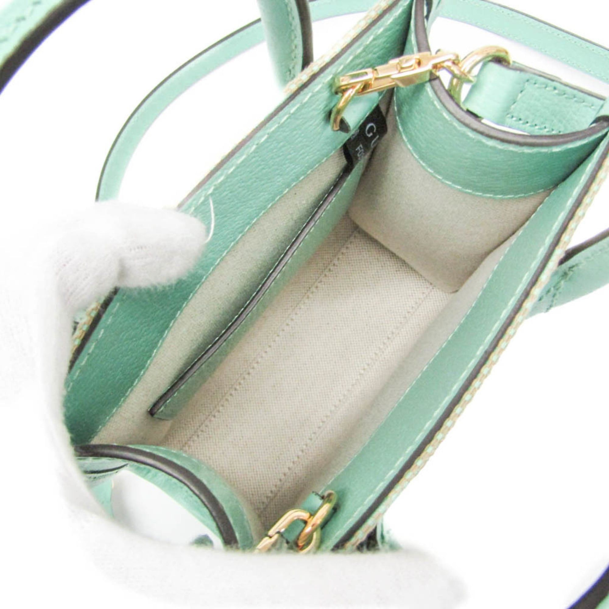 Gucci Gucci Jumbo GG 671623 Women's Canvas,Leather Handbag,Shoulder Bag Beige,Light Green Size ONE SIZE - 3 Thumbnail
