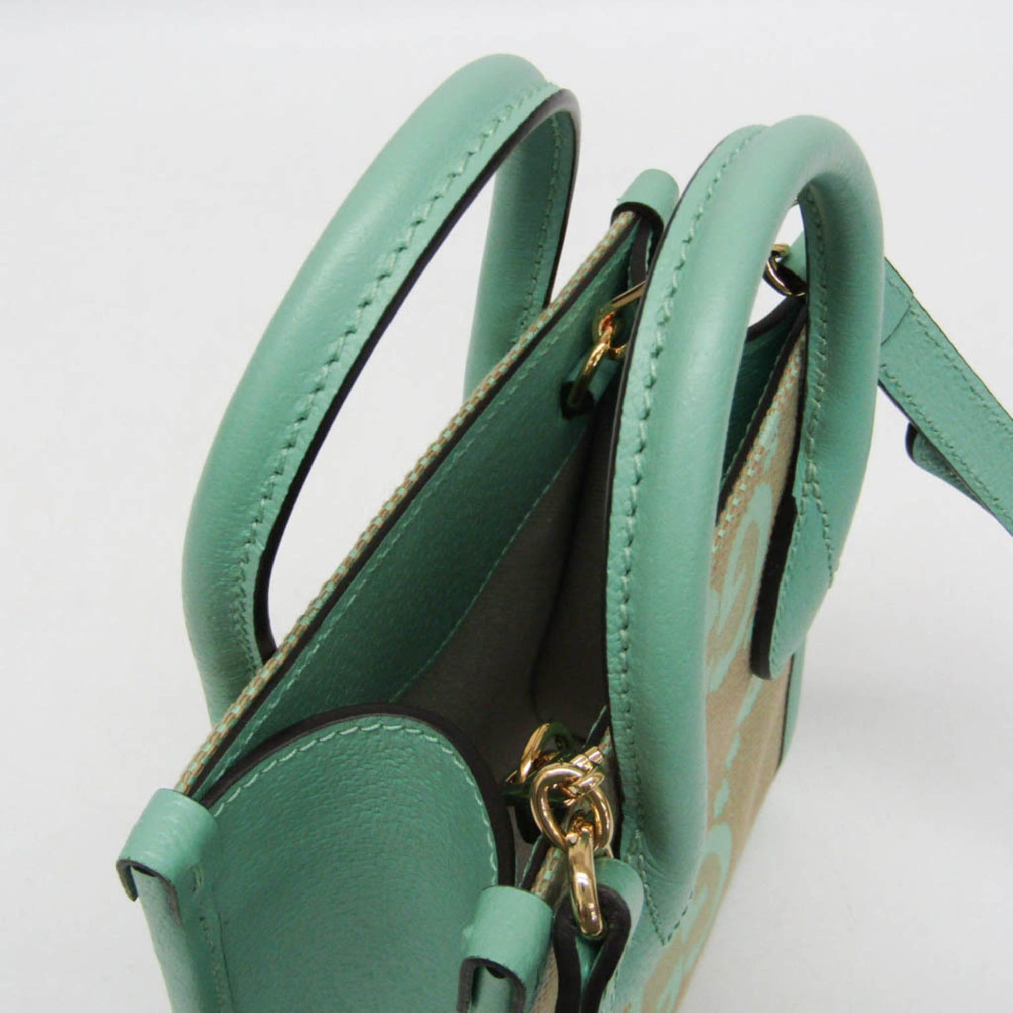 Gucci Gucci Jumbo GG 671623 Women's Canvas,Leather Handbag,Shoulder Bag Beige,Light Green Size ONE SIZE - 7 Thumbnail