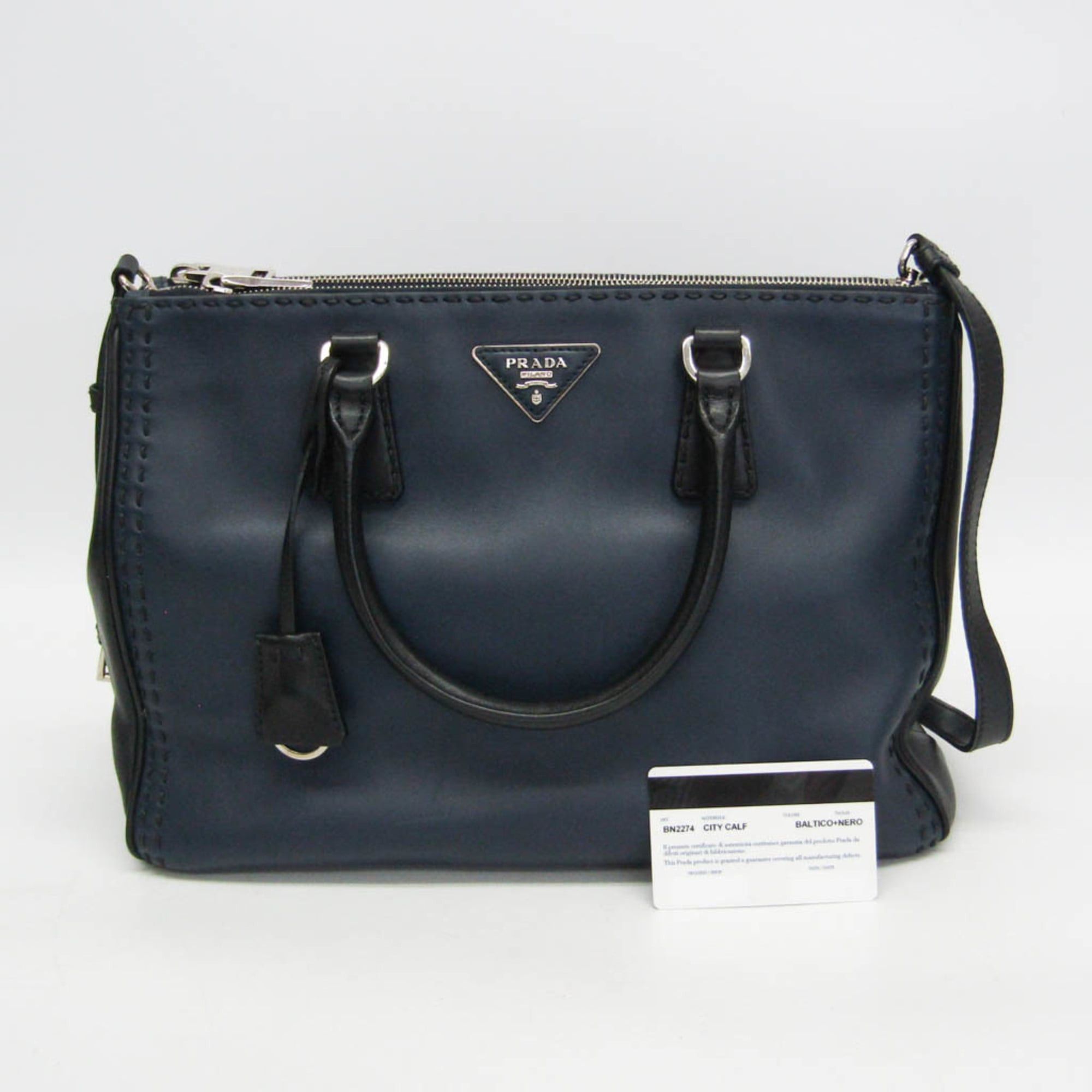 Prada Prada Galleria CITY CALF BN2274 Women's Leather Handbag,Shoulder Bag Black,Dark Navy Size ONE SIZE - 2 Thumbnail