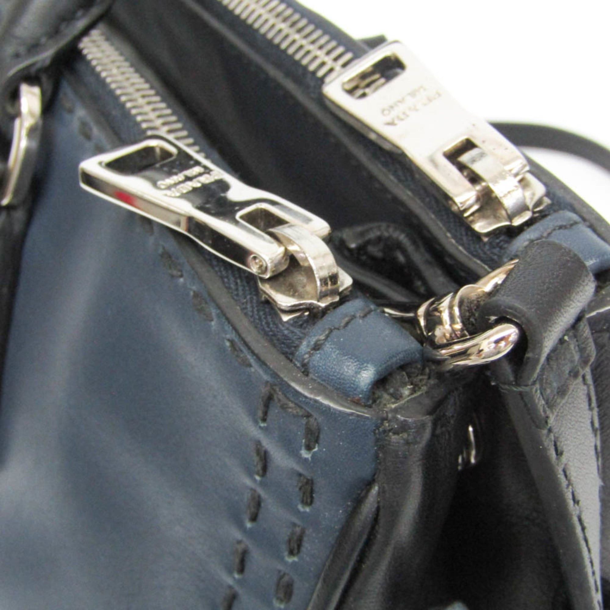 Prada Prada Galleria CITY CALF BN2274 Women's Leather Handbag,Shoulder Bag Black,Dark Navy Size ONE SIZE - 9 Thumbnail