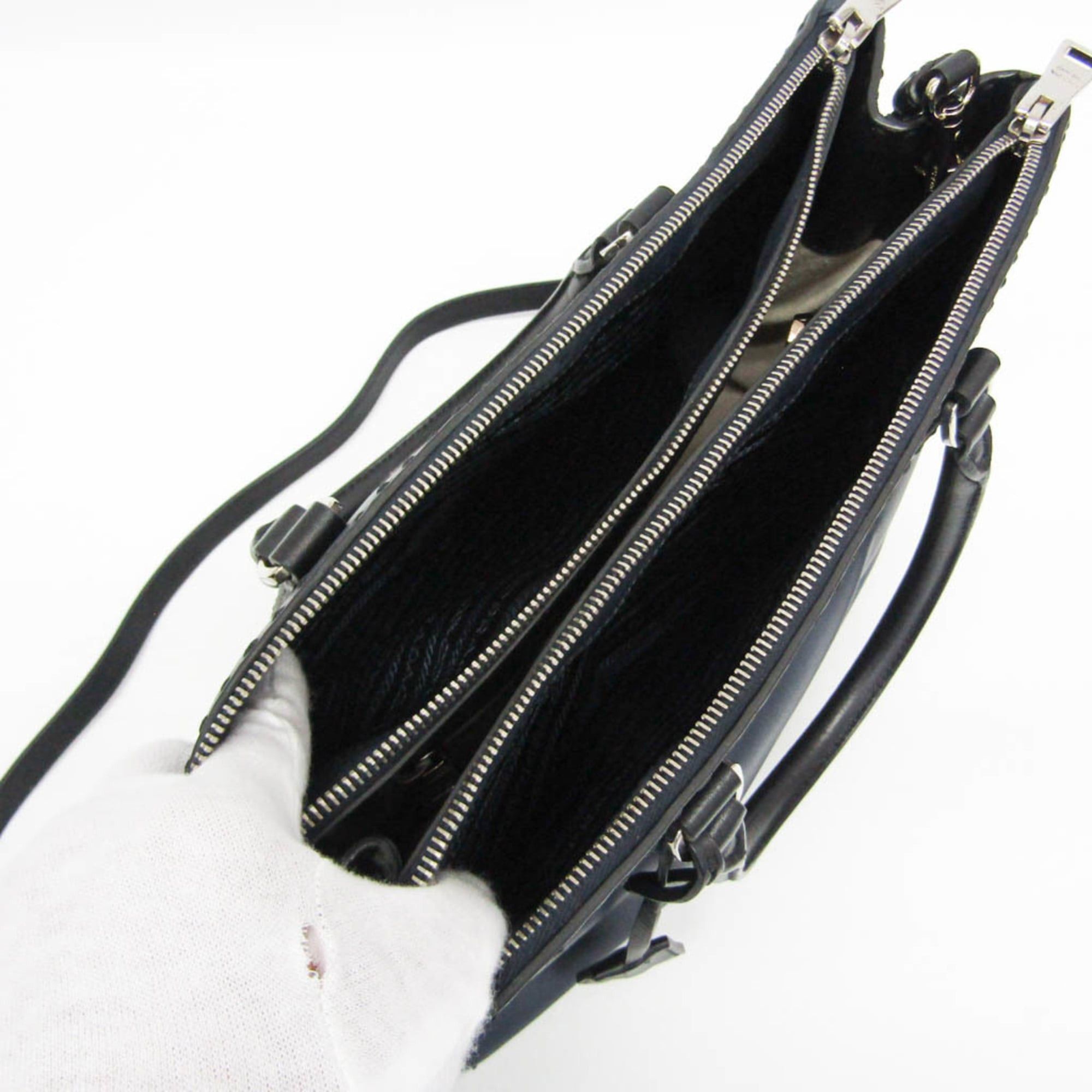Prada Prada Galleria CITY CALF BN2274 Women's Leather Handbag,Shoulder Bag Black,Dark Navy Size ONE SIZE - 14 Thumbnail