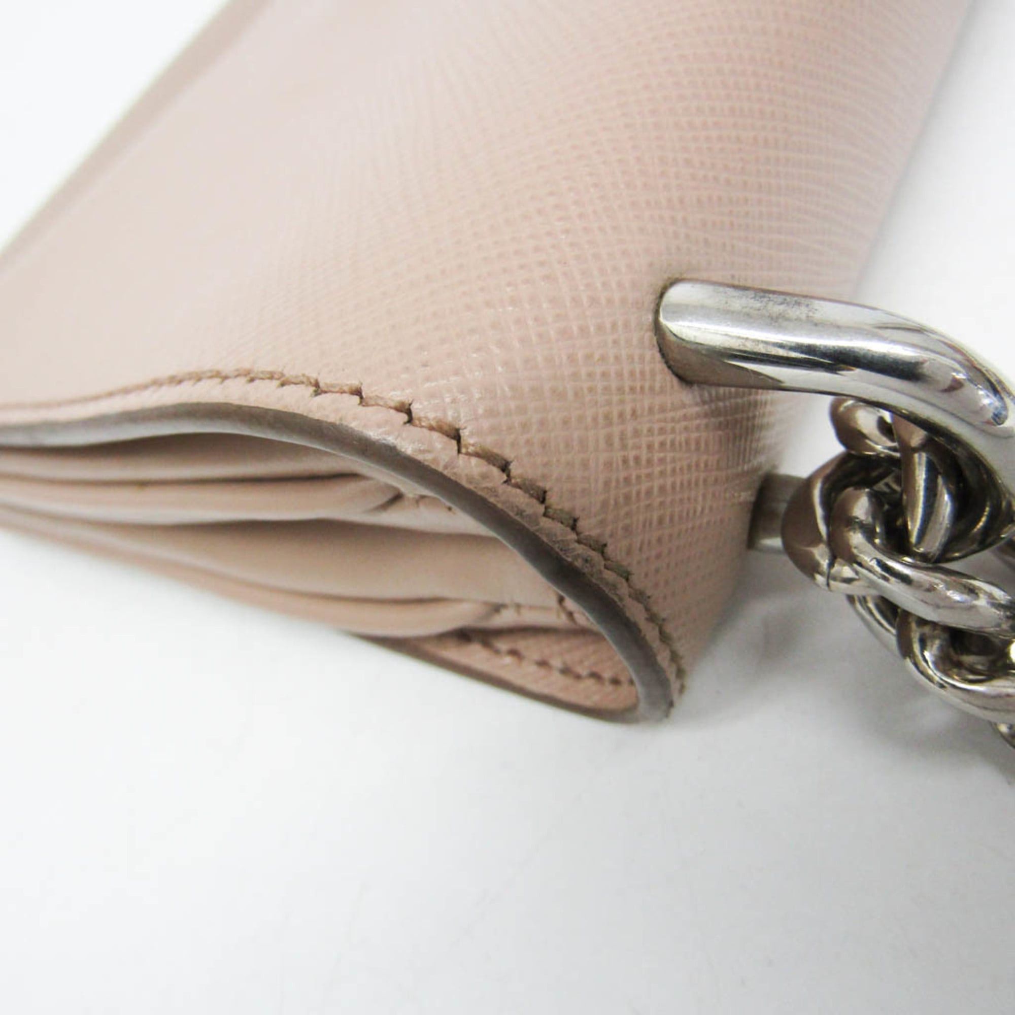 Prada Prada Saffiano Chain Shoulder Bag 1BD144 Women's Leather Shoulder Bag Pink Beige Size ONE SIZE - 8 Thumbnail
