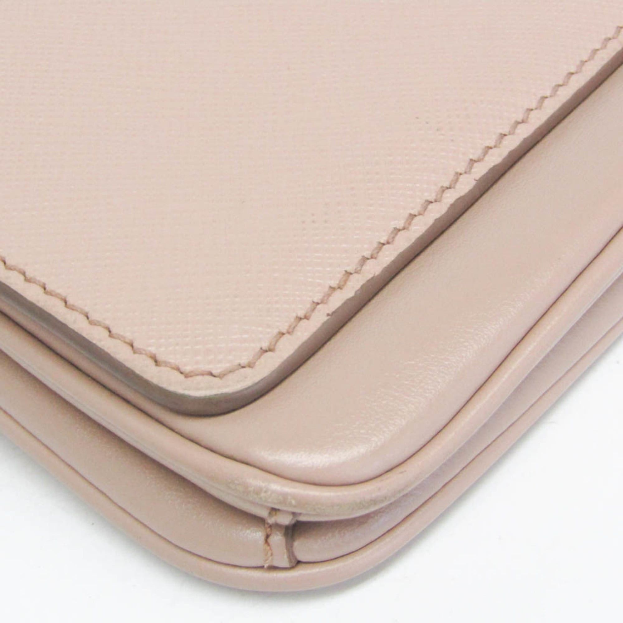 Prada Prada Saffiano Chain Shoulder Bag 1BD144 Women's Leather Shoulder Bag Pink Beige Size ONE SIZE - 7 Thumbnail