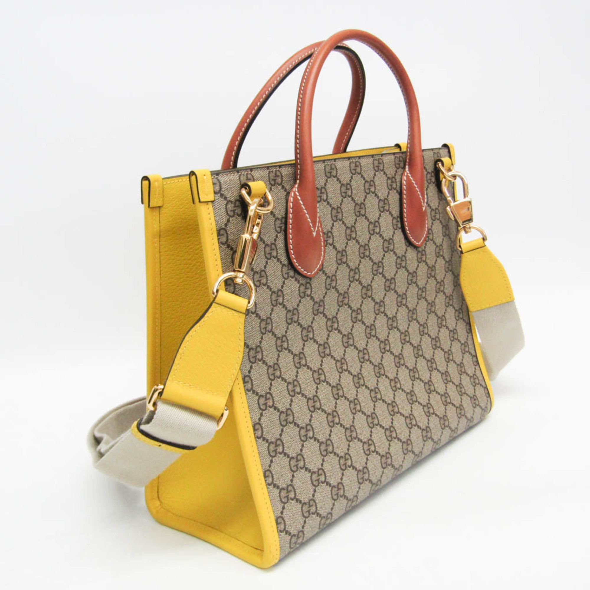 Gucci Gucci 680956 Women's GG Supreme,Leather Shoulder Bag,Tote Bag Beige,Pink,Yellow Size ONE SIZE - 7 Thumbnail
