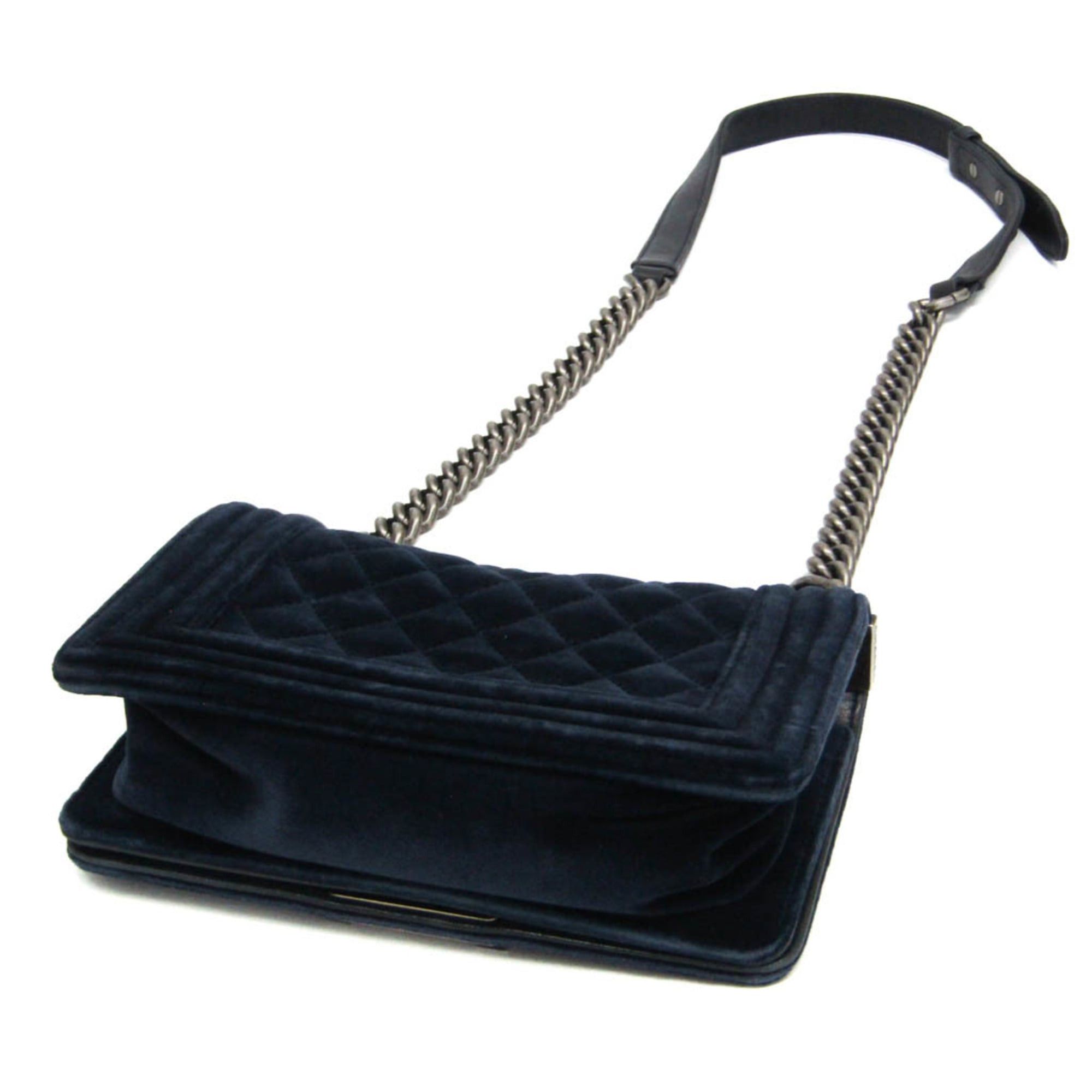 Chanel Chanel Boy Chanel Chain Shoulder Bag Women's Velvet Shoulder Bag Navy Size ONE SIZE - 3 Thumbnail