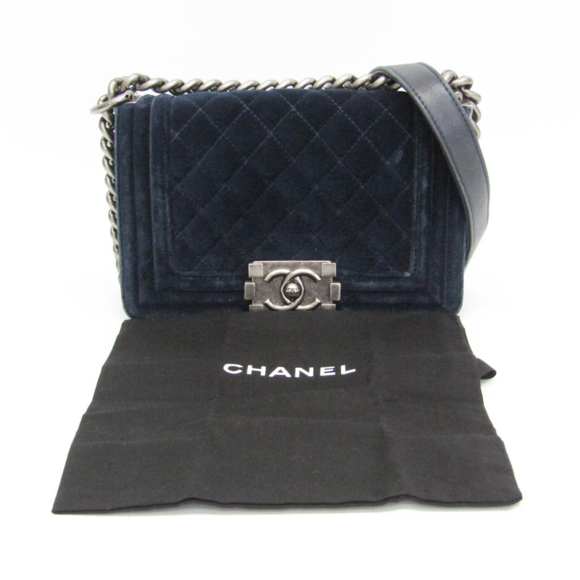 Chanel Chanel Boy Chanel Chain Shoulder Bag Women's Velvet Shoulder Bag Navy Size ONE SIZE - 2 Thumbnail