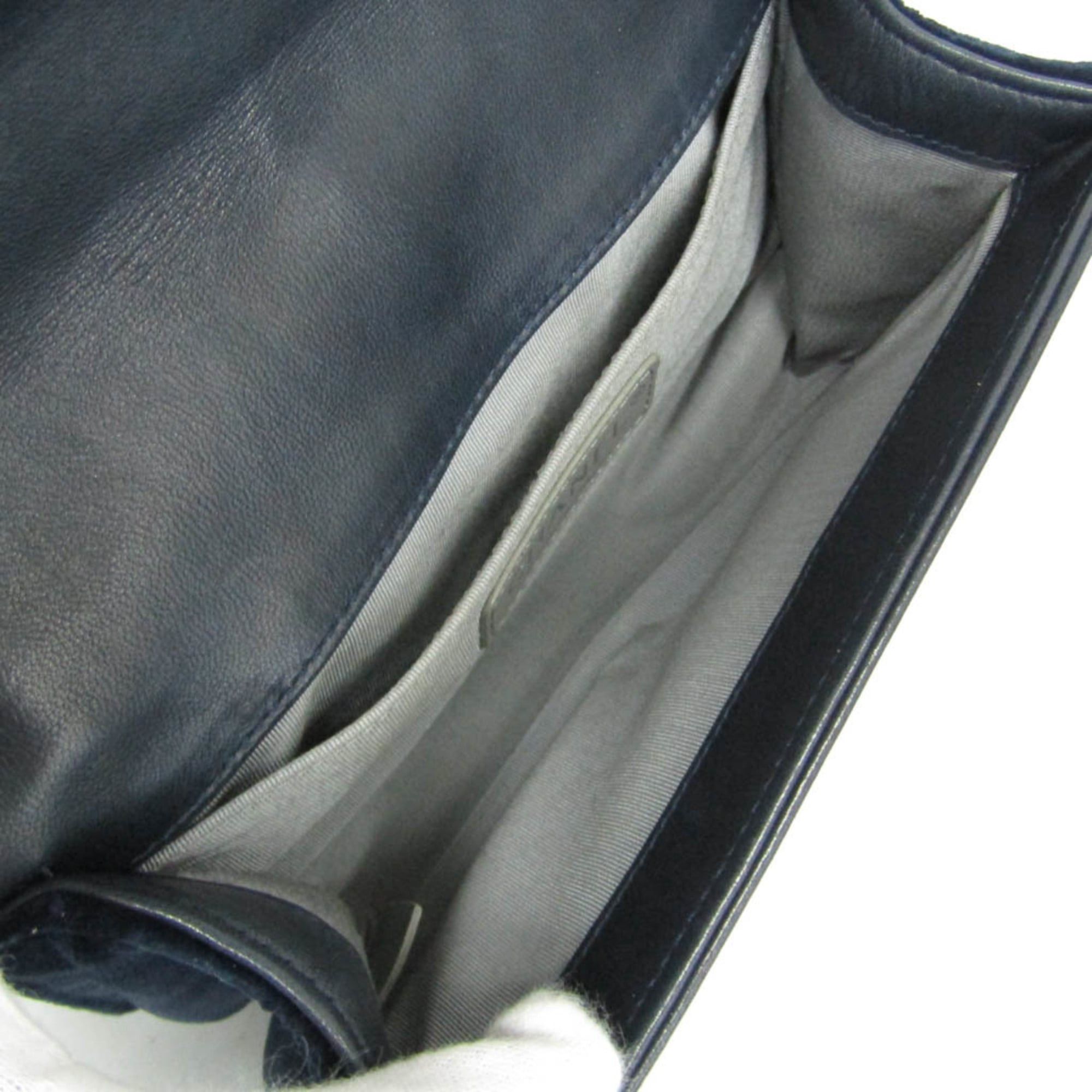 Chanel Chanel Boy Chanel Chain Shoulder Bag Women's Velvet Shoulder Bag Navy Size ONE SIZE - 4 Thumbnail