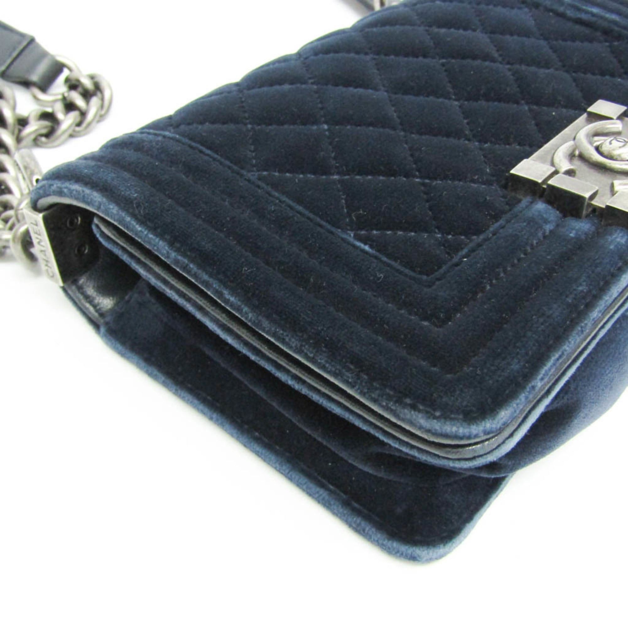 Chanel Chanel Boy Chanel Chain Shoulder Bag Women's Velvet Shoulder Bag Navy Size ONE SIZE - 5 Thumbnail