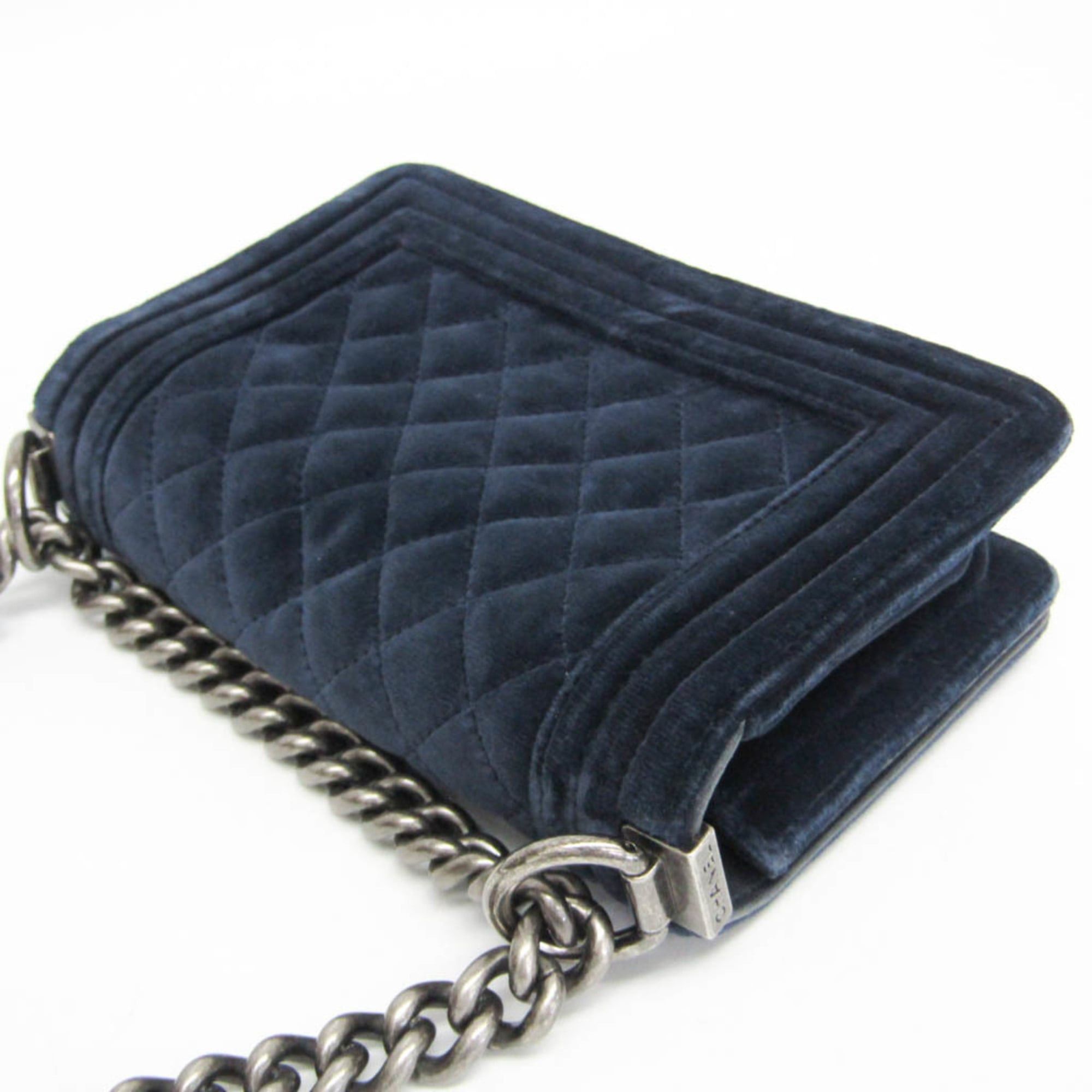 Chanel Chanel Boy Chanel Chain Shoulder Bag Women's Velvet Shoulder Bag Navy Size ONE SIZE - 7 Thumbnail