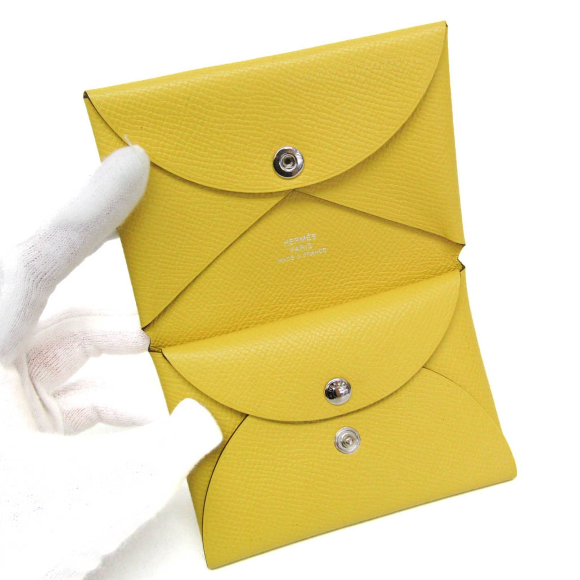 Hermes Hermes Calvi Duo Epsom Leather Card Case Yellow Size ONE SIZE - 3 Thumbnail