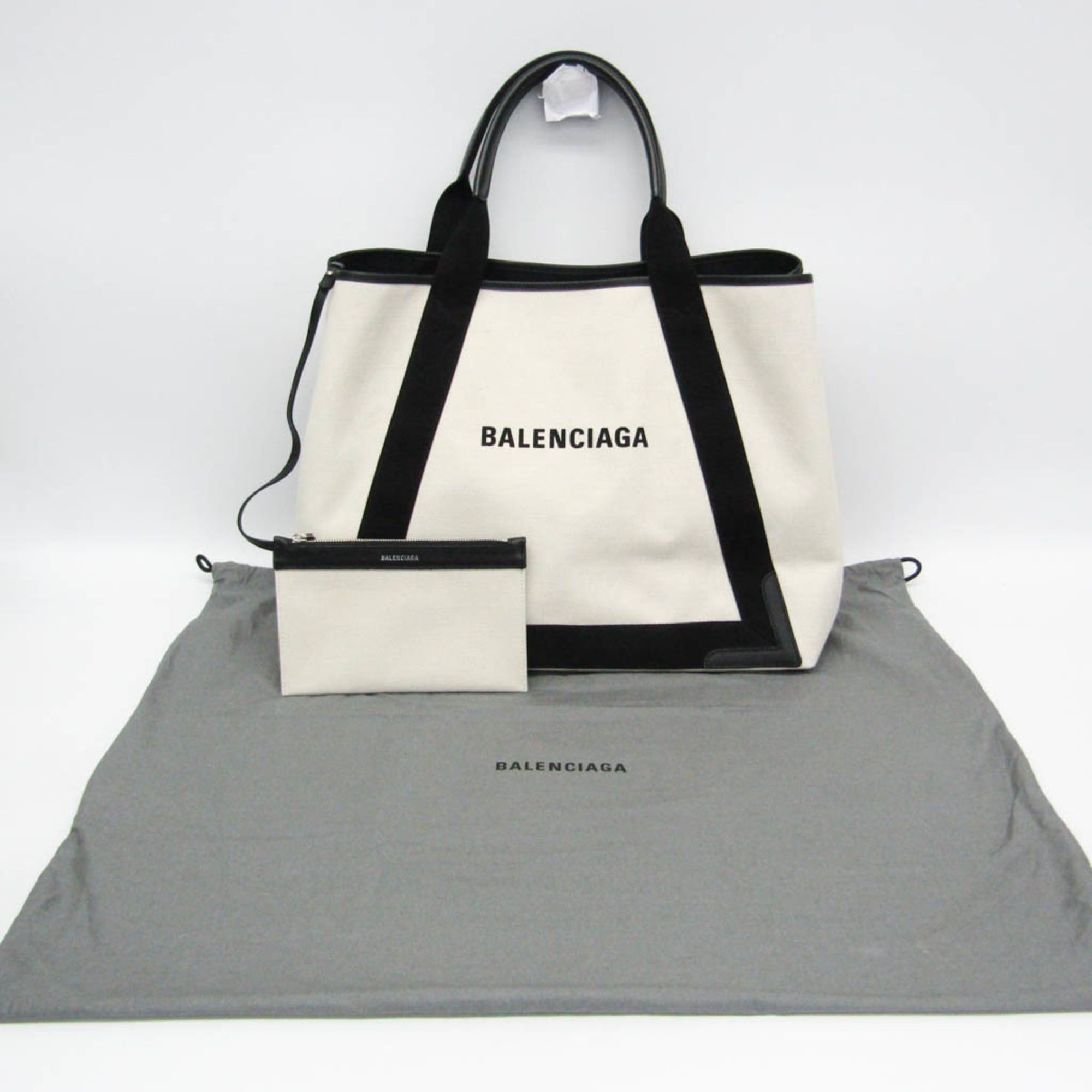 Balenciaga Balenciaga Navy Cabas M 339936 Men,Women Canvas,Leather Handbag,Tote Bag Black,Off-white Size ONE SIZE - 2 Thumbnail