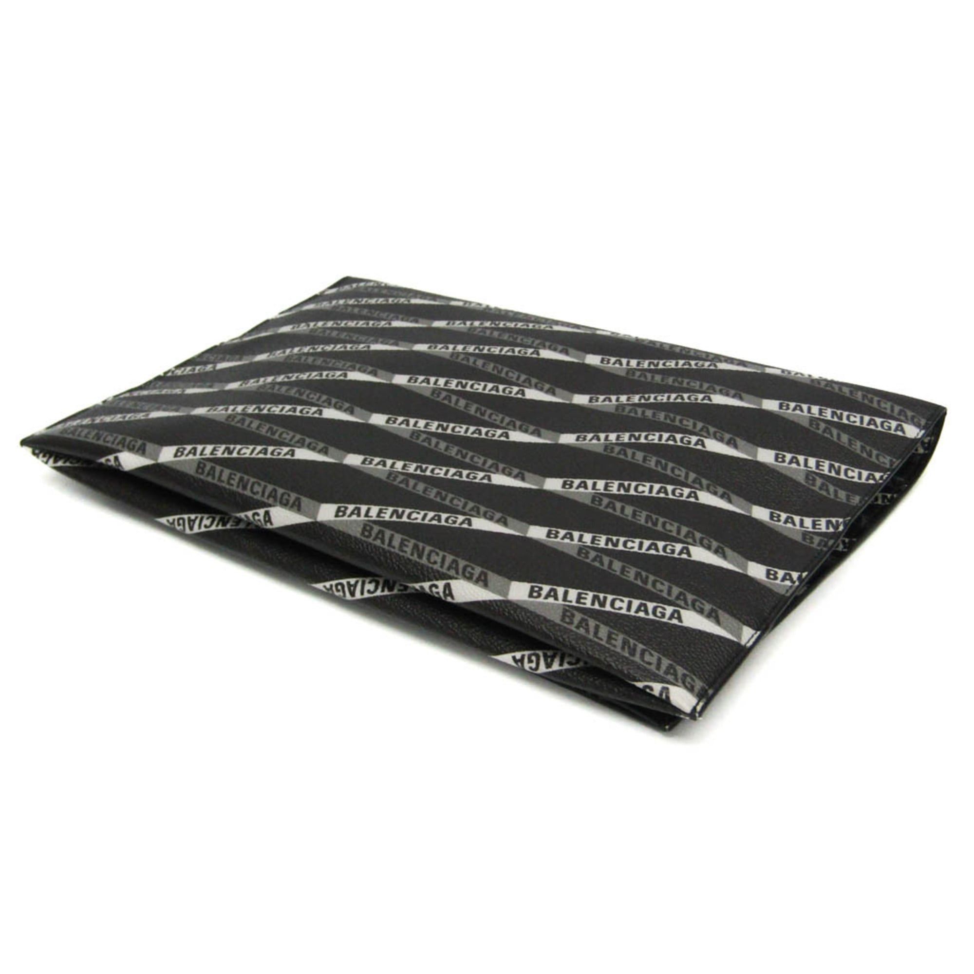 Balenciaga Balenciaga Logo Print 544310 Women,Men Leather Clutch Bag,Handbag Black,Gray Size ONE SIZE - 3 Thumbnail
