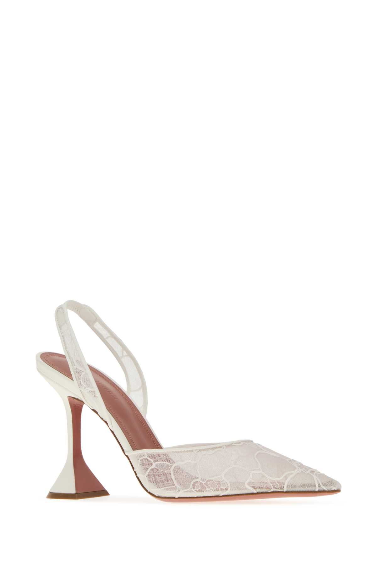 Amina Muaddi White Lace Holli Sling Pumps Size US 11 / IT 41 - 2 Thumbnail