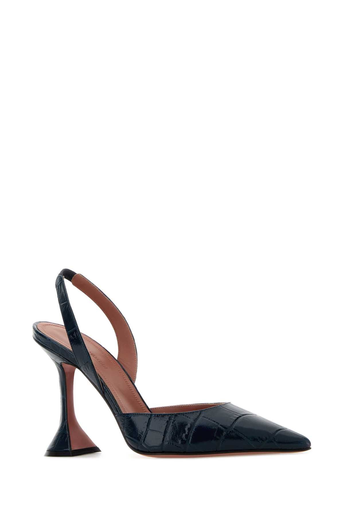 Amina Muaddi Navy Blue Leather Holli Sling Pumps Size US 11 / IT 41 - 2 Thumbnail