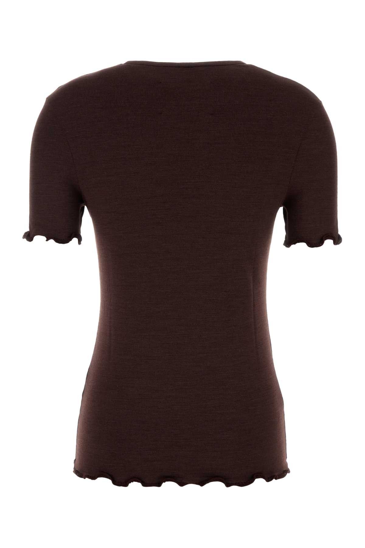 Jil Sander Aubergine Stretch Silk Blend T-Shirt Size XS / US 0-2 / IT 36-38 - 2 Thumbnail