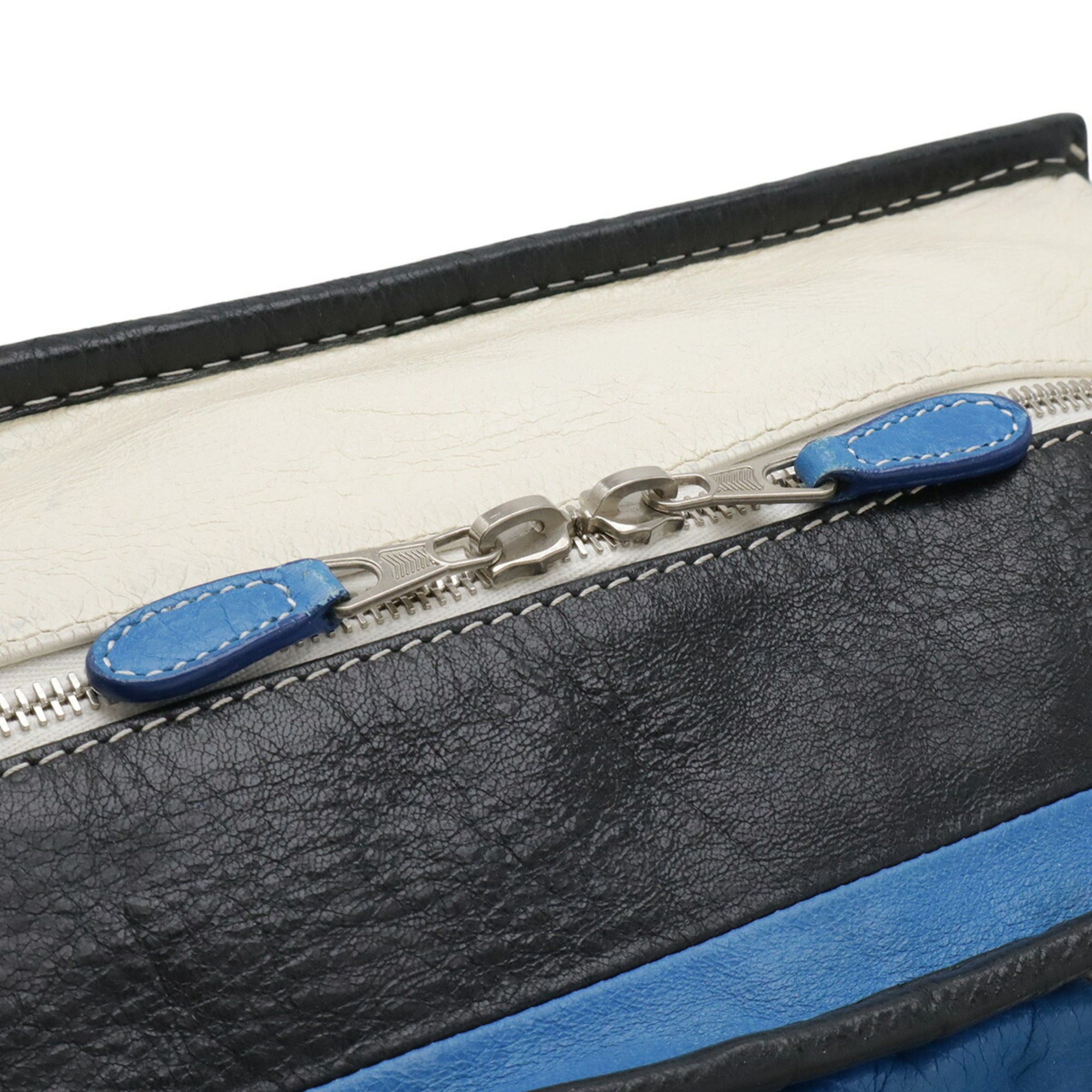 Balenciaga BALENCIAGA Bazaar Shopper Tote Bag Shoulder Leather Stripe Black White Blue 443096 Size ONE SIZE - 5 Thumbnail