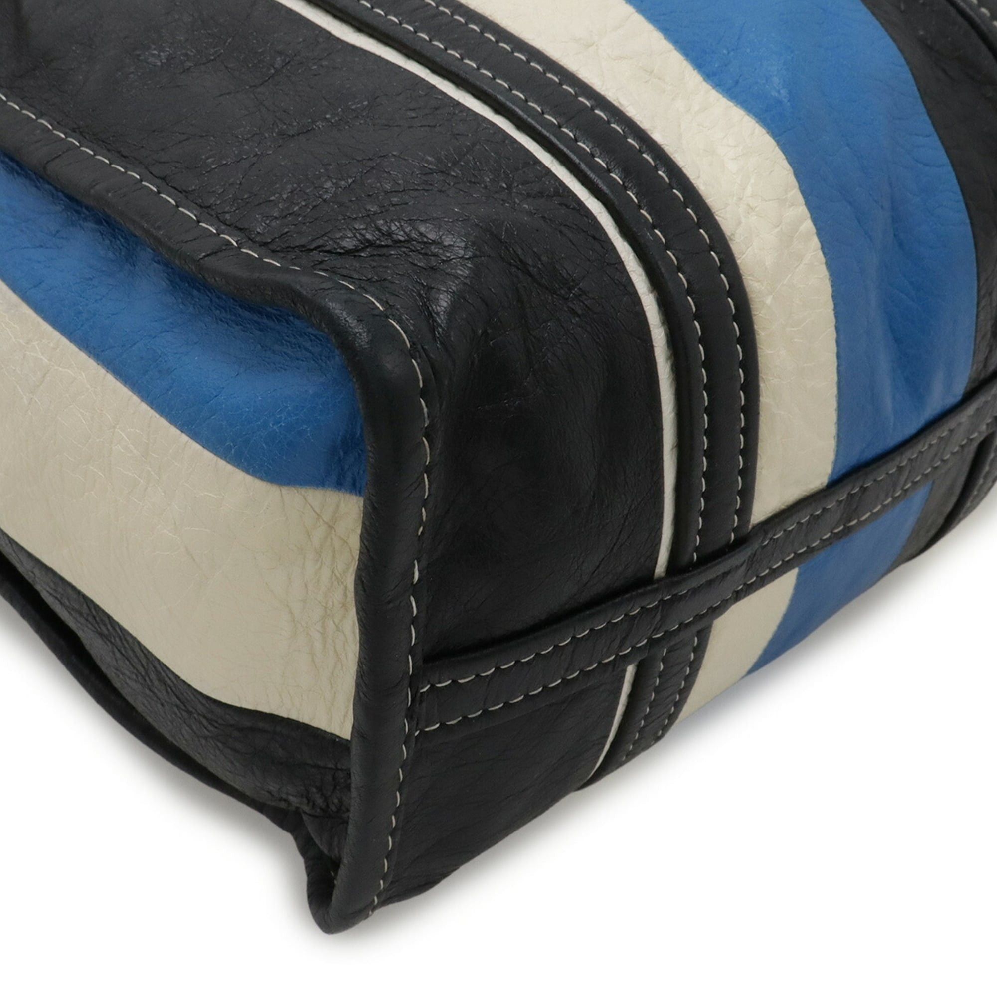 Balenciaga BALENCIAGA Bazaar Shopper Tote Bag Shoulder Leather Stripe Black White Blue 443096 Size ONE SIZE - 4 Thumbnail