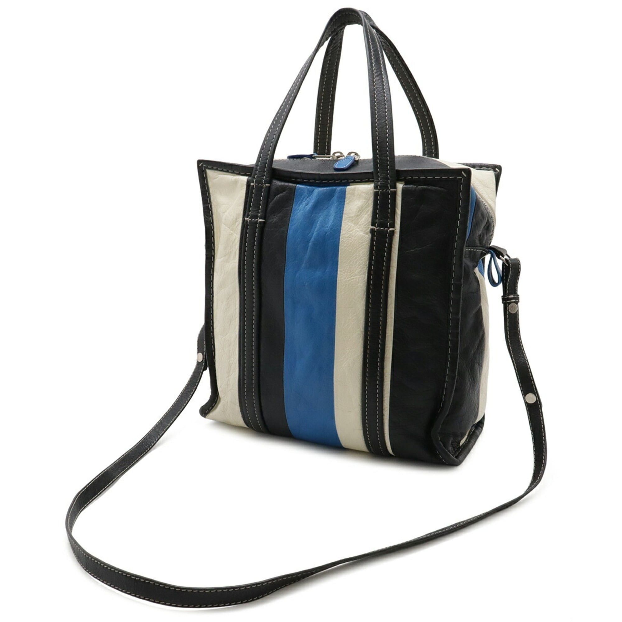 Balenciaga BALENCIAGA Bazaar Shopper Tote Bag Shoulder Leather Stripe Black White Blue 443096 Size ONE SIZE - 3 Thumbnail