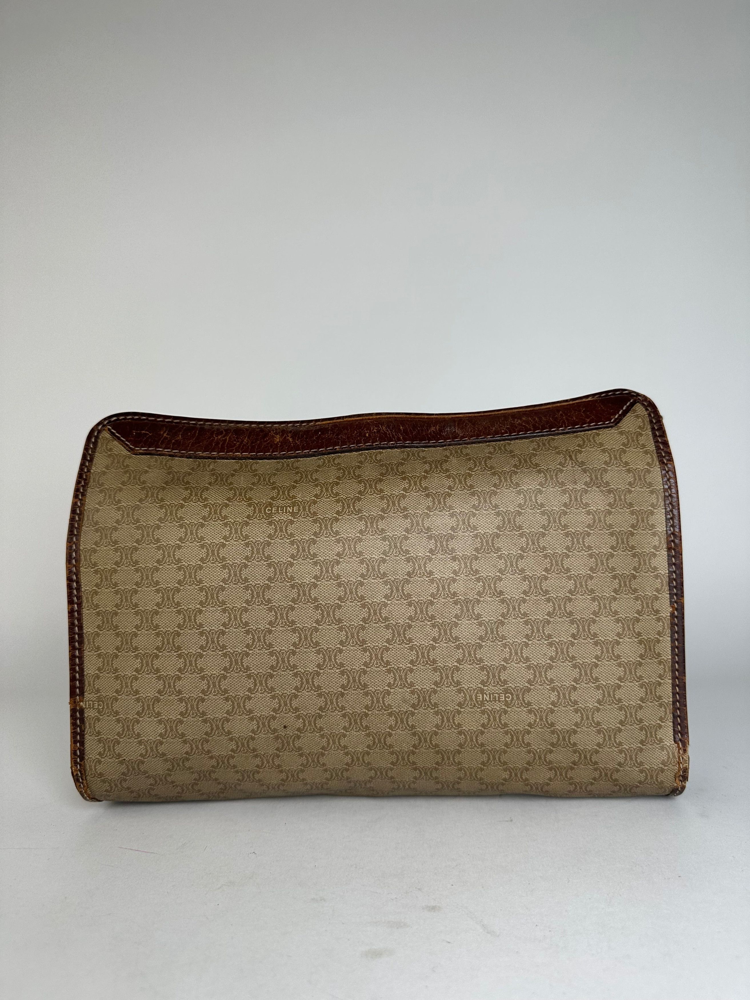 Celine Vintage Paris Triomphe Monogram Leather Clutch Beige Brown Size ONE SIZE - 13 Thumbnail