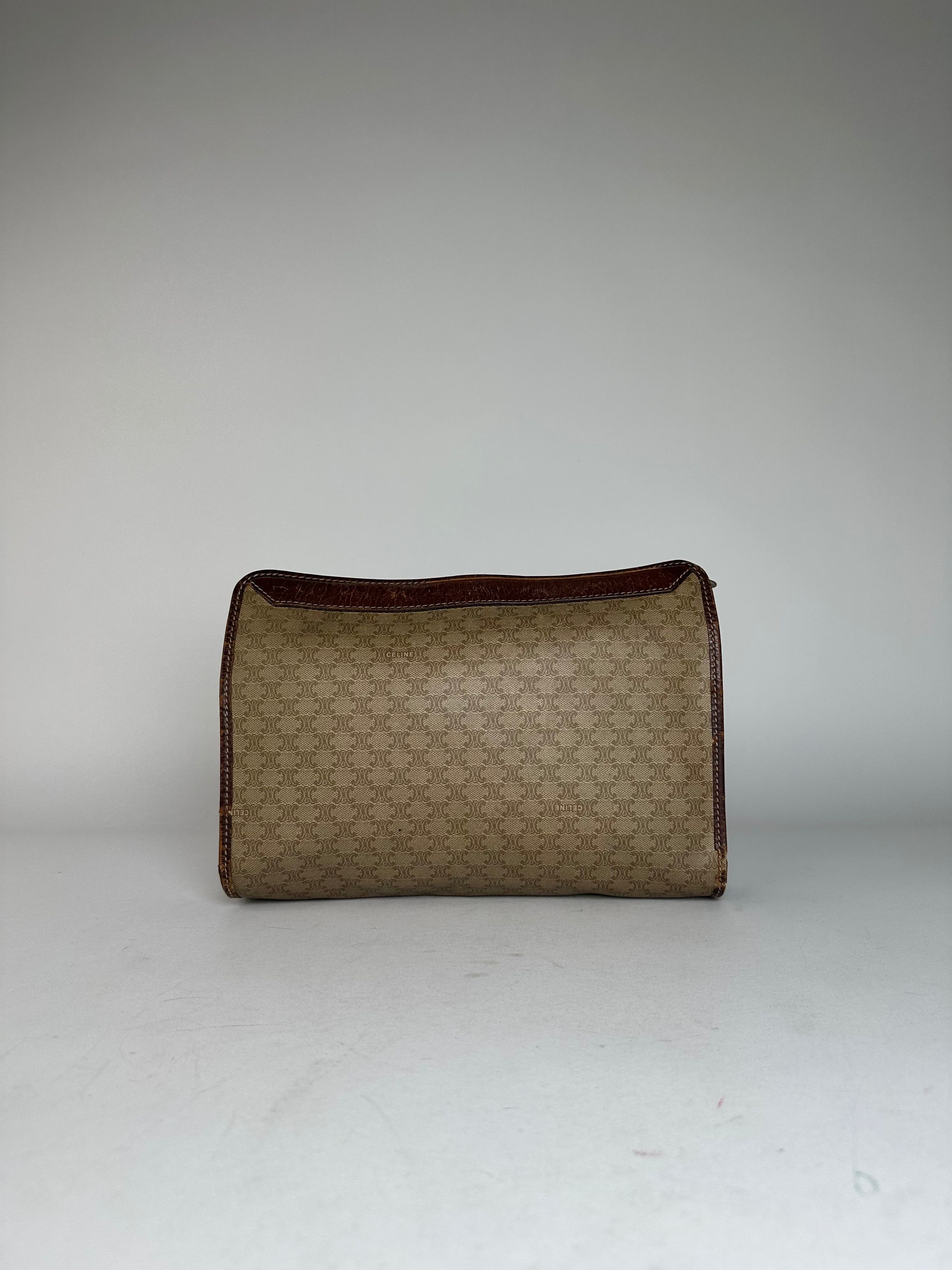 Celine Vintage Paris Triomphe Monogram Leather Clutch Beige Brown Size ONE SIZE - 2 Thumbnail