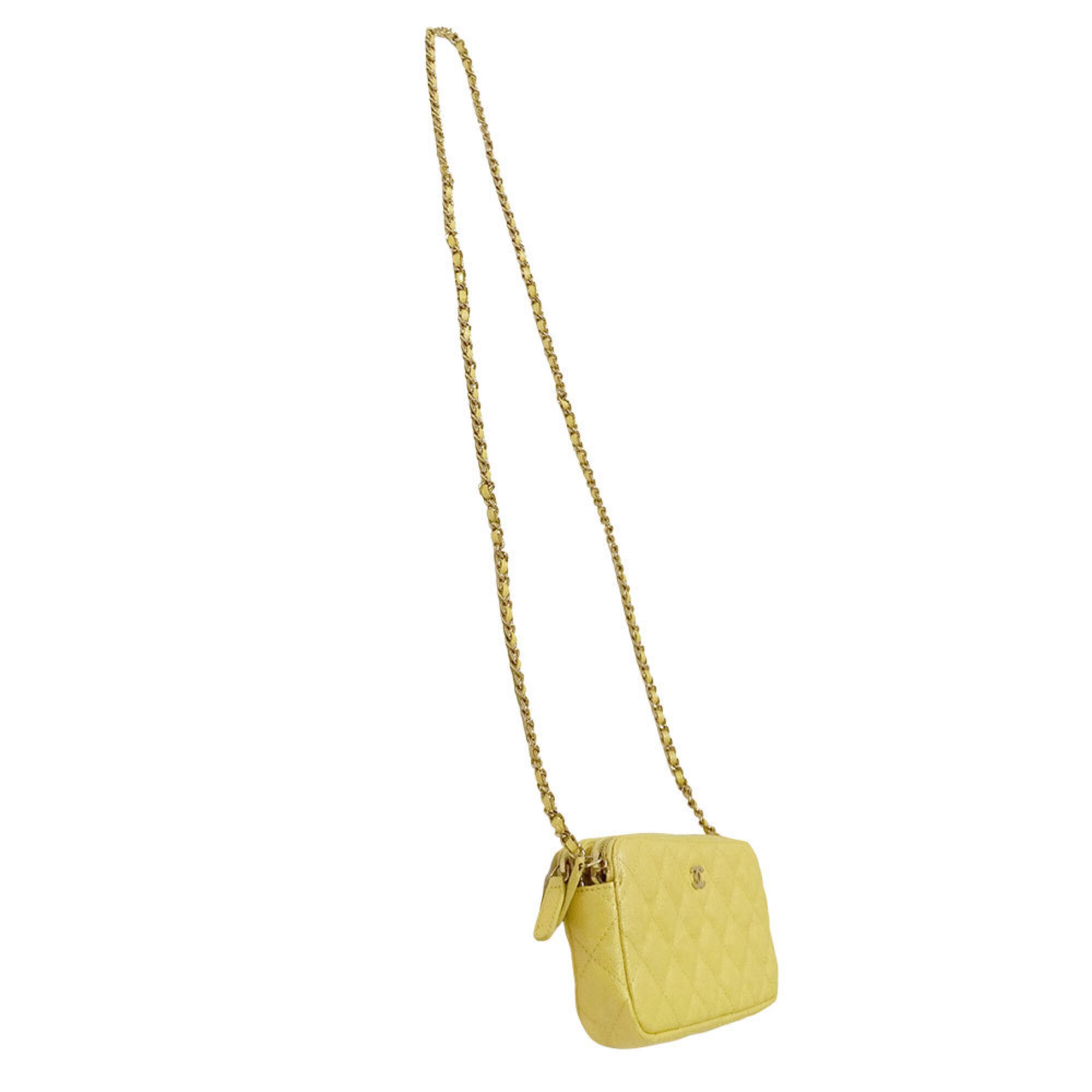 Chanel Chanel Women's Wallet, Brand Shoulder Matelassé Caviar Leather, Yellow, Gold Hardware, Chain Wallet Size ONE SIZE - 4 Thumbnail