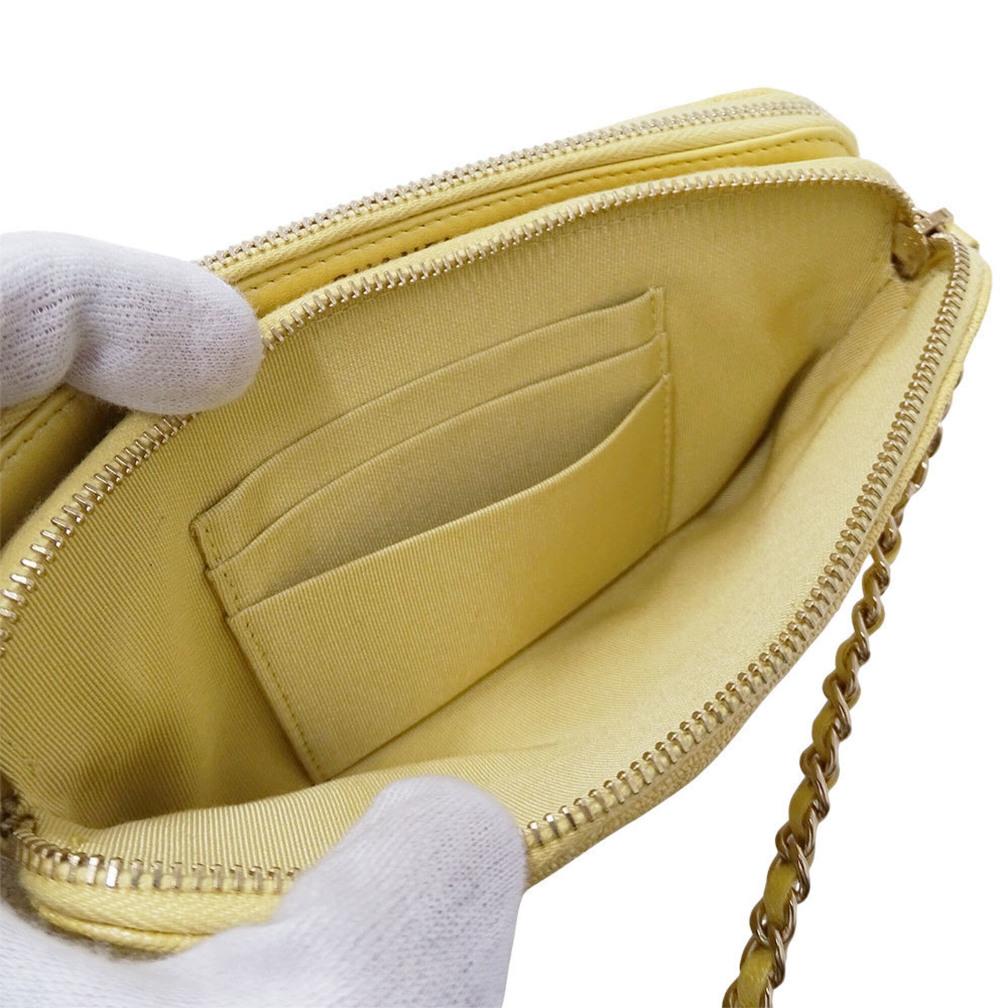 Chanel Chanel Women's Wallet, Brand Shoulder Matelassé Caviar Leather, Yellow, Gold Hardware, Chain Wallet Size ONE SIZE - 7 Thumbnail