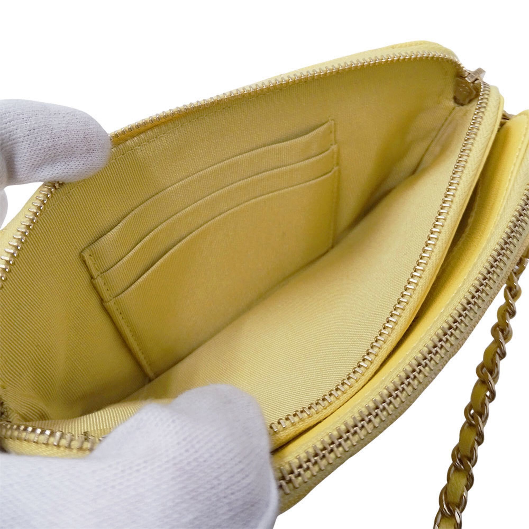 Chanel Chanel Women's Wallet, Brand Shoulder Matelassé Caviar Leather, Yellow, Gold Hardware, Chain Wallet Size ONE SIZE - 8 Thumbnail