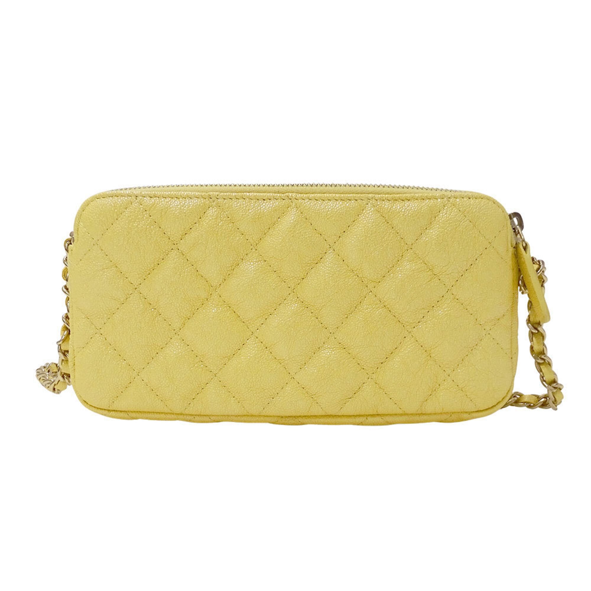 Chanel Chanel Women's Wallet, Brand Shoulder Matelassé Caviar Leather, Yellow, Gold Hardware, Chain Wallet Size ONE SIZE - 2 Thumbnail