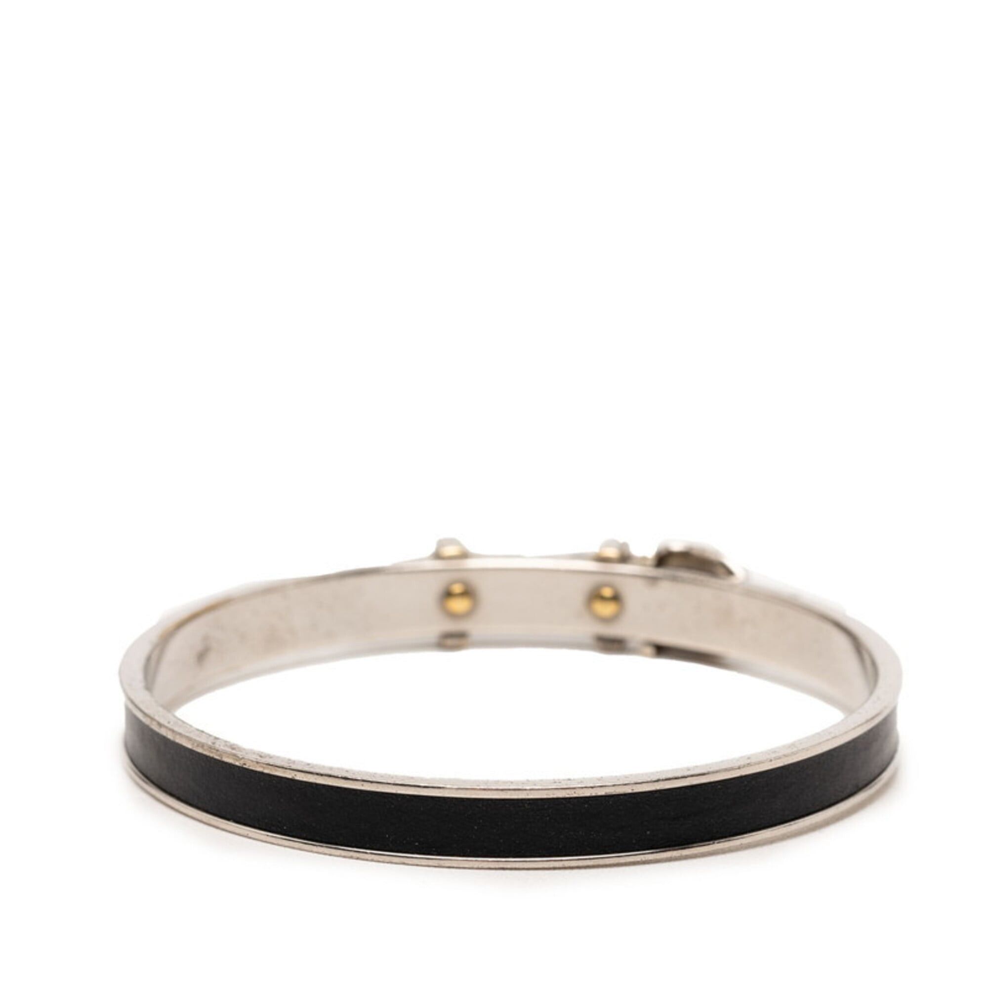 Hermes Hermes Belt Motif Bangle, Silver, Black Metal, Leather, Women's Size ONE SIZE - 3 Thumbnail