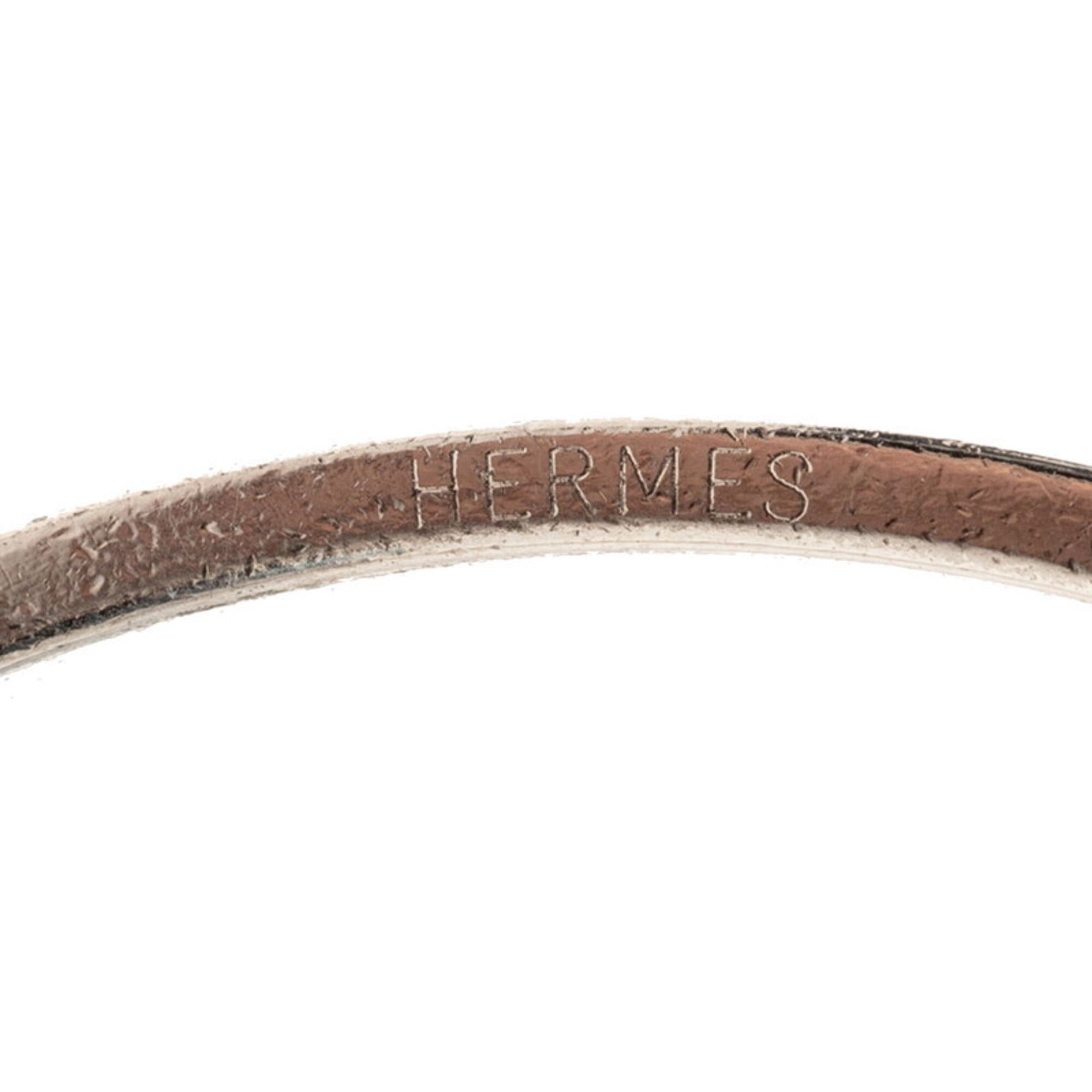 Hermes Hermes Belt Motif Bangle, Silver, Black Metal, Leather, Women's Size ONE SIZE - 4 Thumbnail