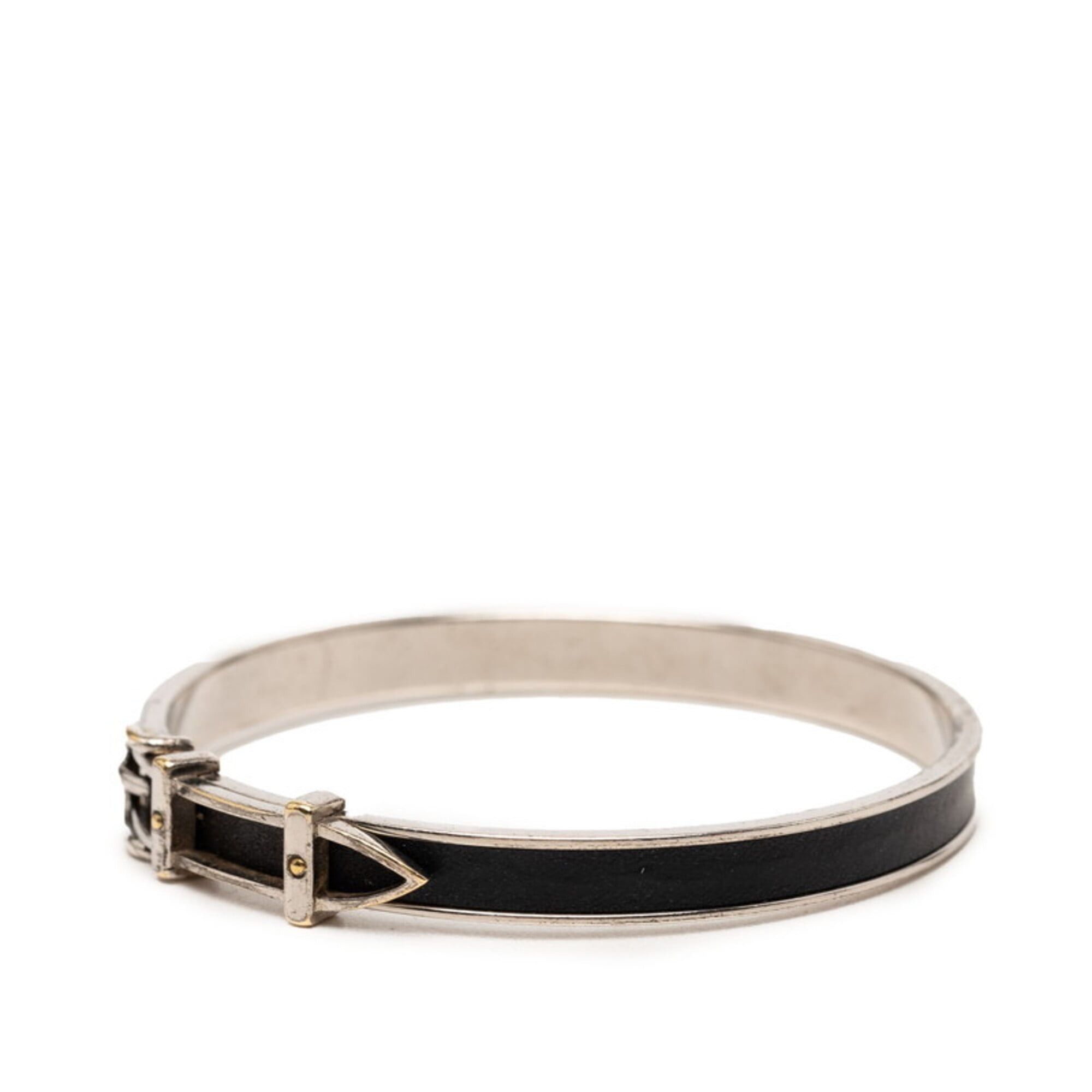 Hermes Hermes Belt Motif Bangle, Silver, Black Metal, Leather, Women's Size ONE SIZE - 2 Thumbnail