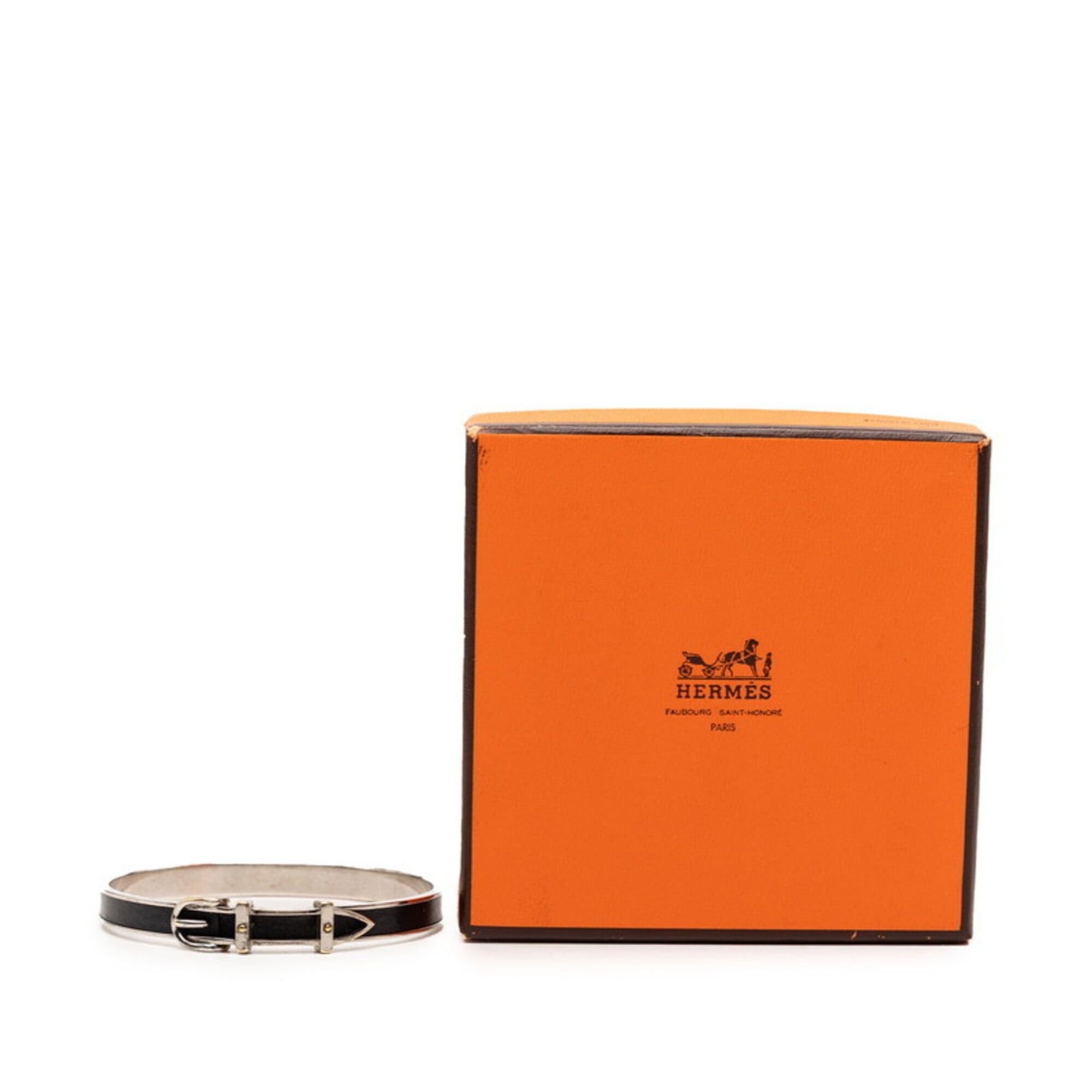 Hermes Hermes Belt Motif Bangle, Silver, Black Metal, Leather, Women's Size ONE SIZE - 6 Thumbnail