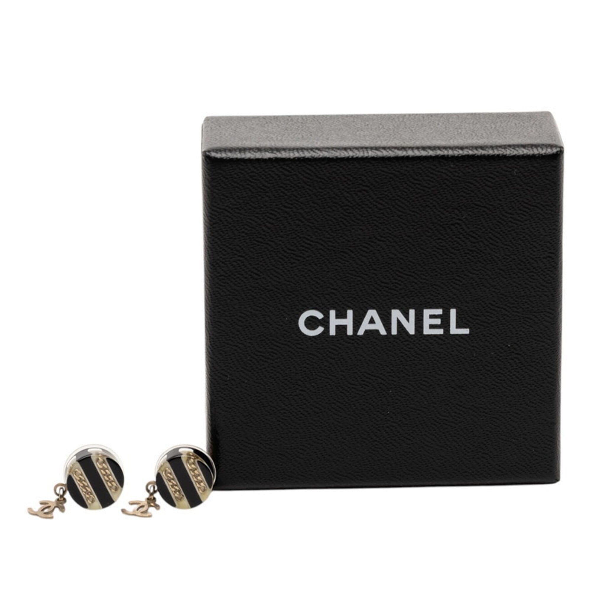 Chanel Chanel Coco Mark Chain Border Earrings, Gold and Black Plated Plastic, Women's CHANEL Size ONE SIZE - 4 Thumbnail