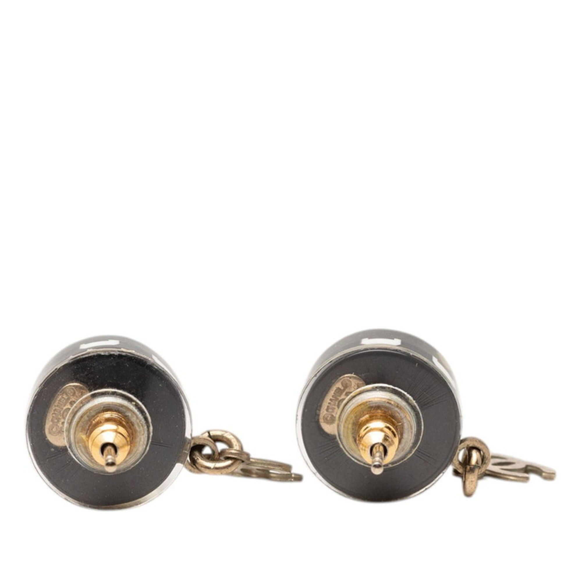 Chanel Chanel Coco Mark Chain Border Earrings, Gold and Black Plated Plastic, Women's CHANEL Size ONE SIZE - 2 Thumbnail