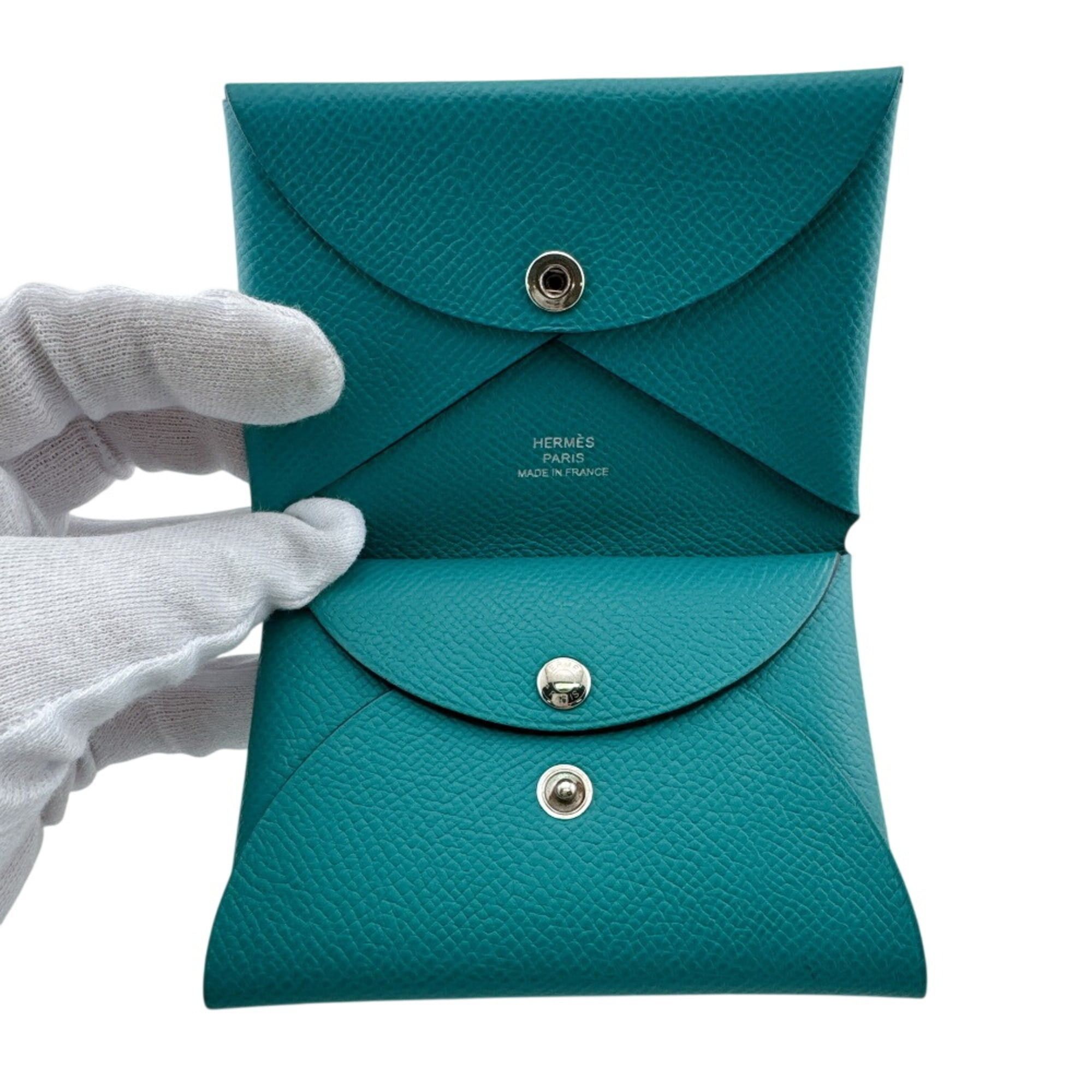 Hermes HERMES Calvi Duo Coin Case Wallet, Green Size ONE SIZE - 7 Thumbnail