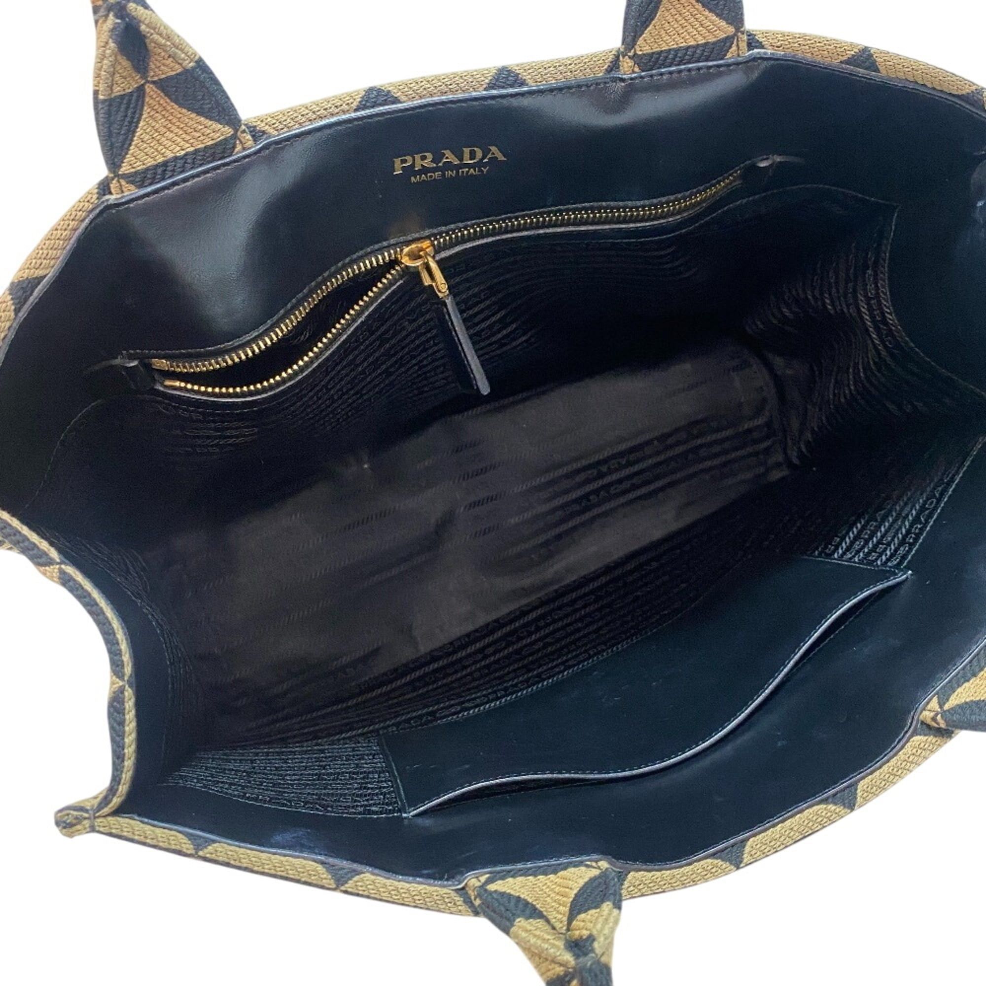 Prada PRADA 1BA356 Small Tote Embroidered Fabric Jacquard Handbag Black Size ONE SIZE - 6 Thumbnail
