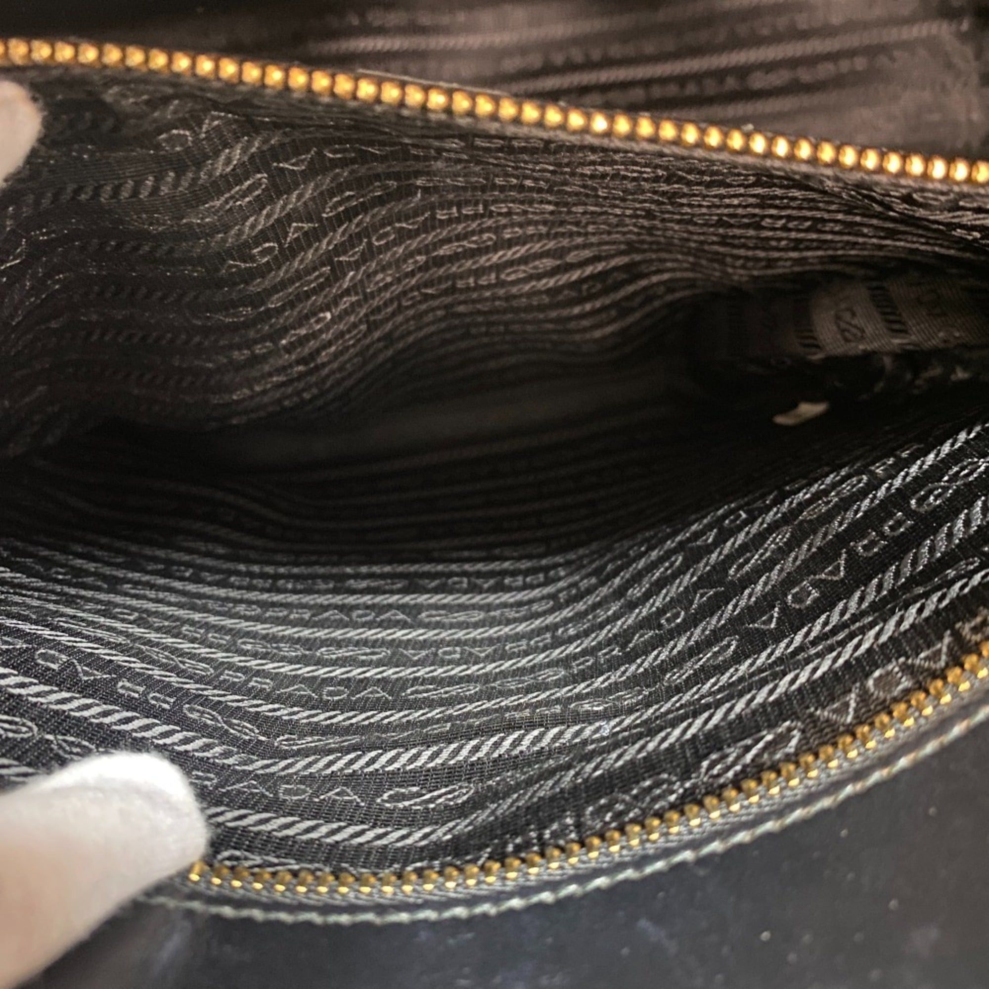 Prada PRADA 1BA356 Small Tote Embroidered Fabric Jacquard Handbag Black Size ONE SIZE - 8 Thumbnail